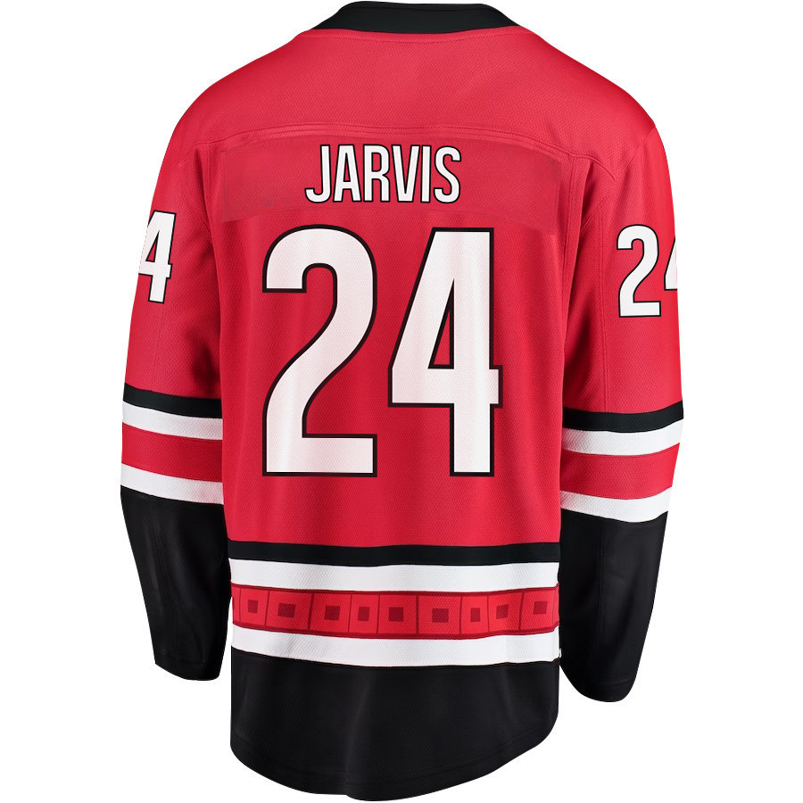 Seth Jarvis 24 Carolina Hurricanes Stanley Cup 2023 Playoffs Patch Home Breakaway Men Stitched Jersey – Red