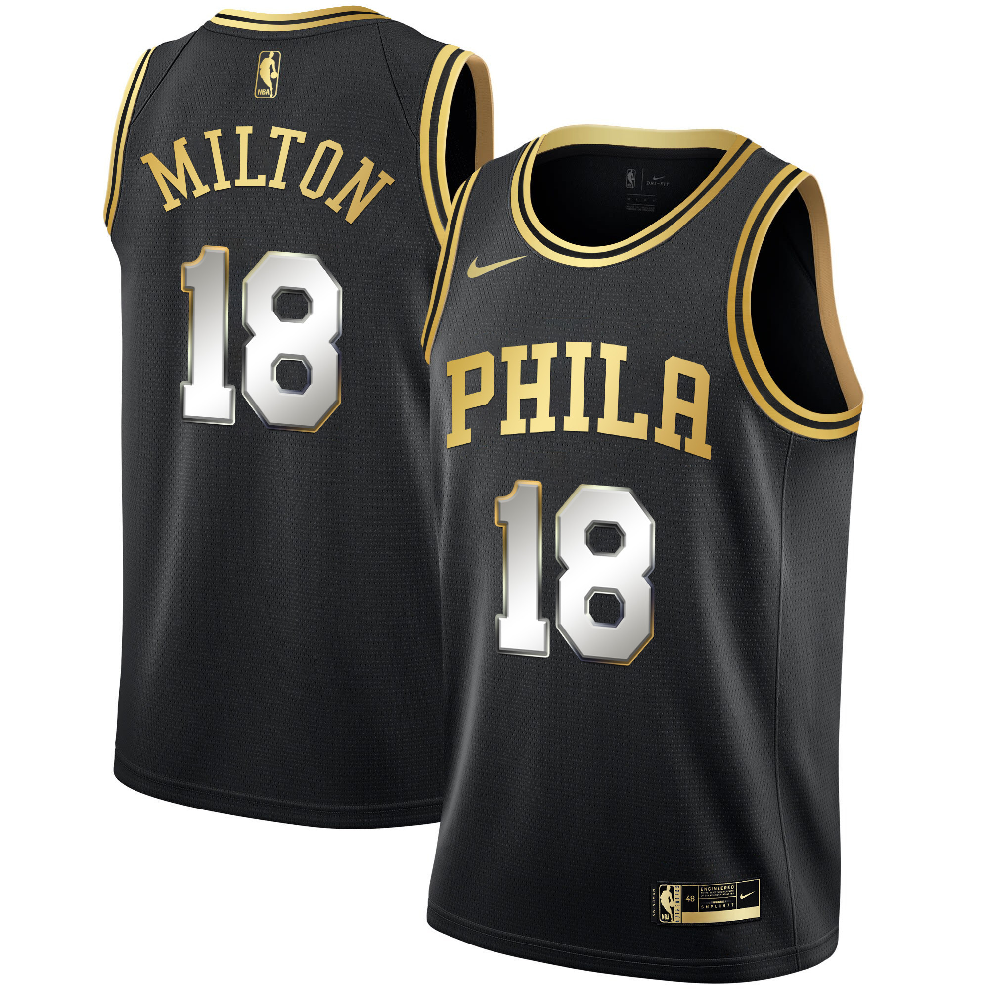 Shake Milton Men's Philadelphia 76ers Black Limited & Black Gold Jersey - All Stitched