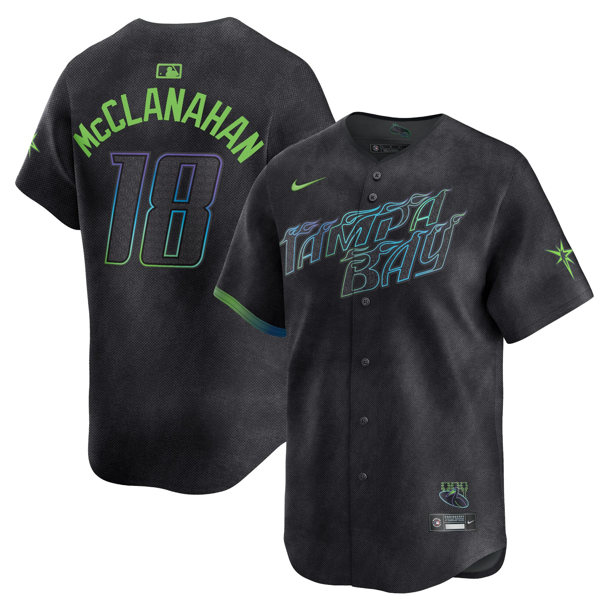 Shane McClanahan Men's Tampa Bay Rays 2024 City Connect Vapor Premier Limited - Charcoal Jersey - All Stitched