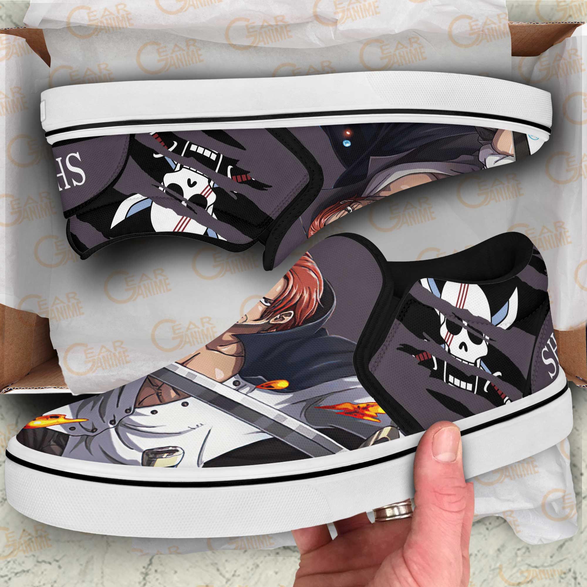 Shank Red Hair Slip-On Shoes Canvas One Piece Custom Anime Shoes