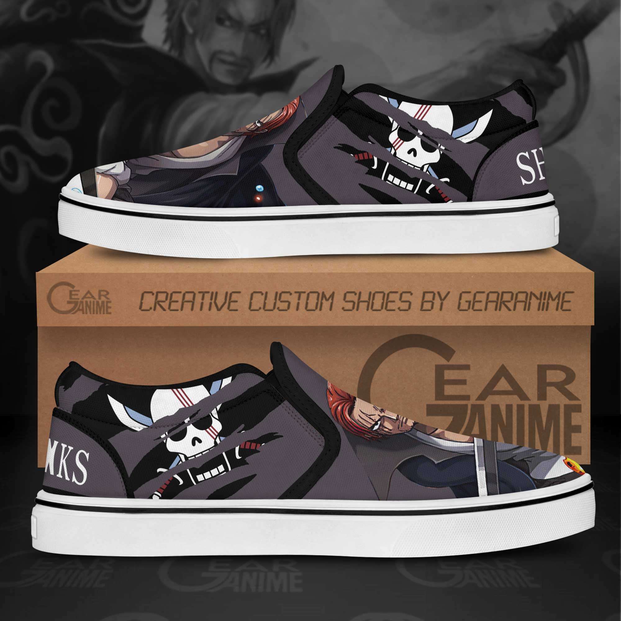 Shank Red Hair Slip-On Shoes Canvas One Piece Custom Anime Shoes