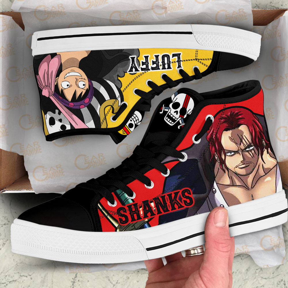 Shanks and Luffy High Top Shoes One Piece Red Custom Anime Sneakers