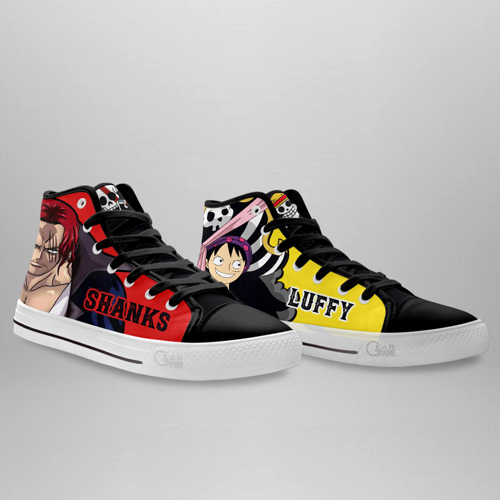 Shanks and Luffy High Top Shoes One Piece Red Custom Anime Sneakers