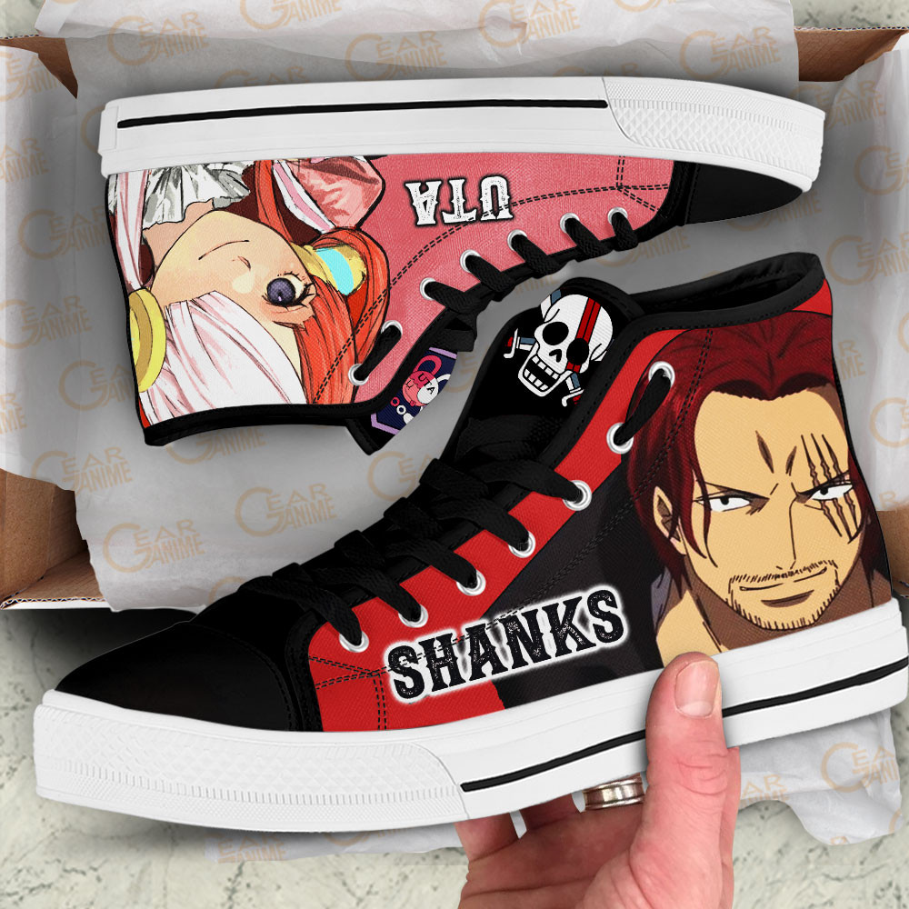 Shanks and Uta High Top Shoes One Piece Red Custom Anime Sneakers
