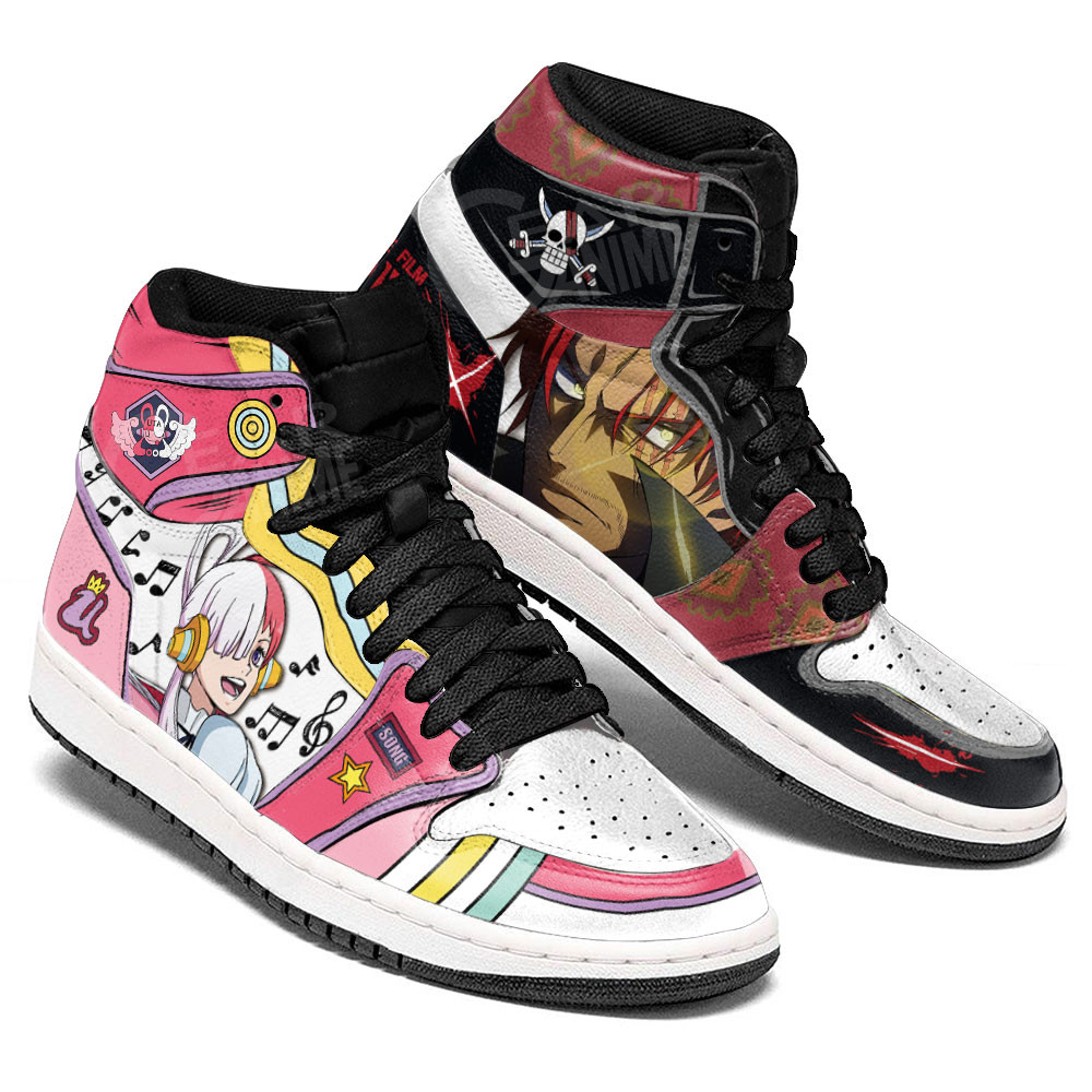 Shanks and Uta JD1s Sneakers One Piece Red Anime Shoes, Air Jordan Hightop