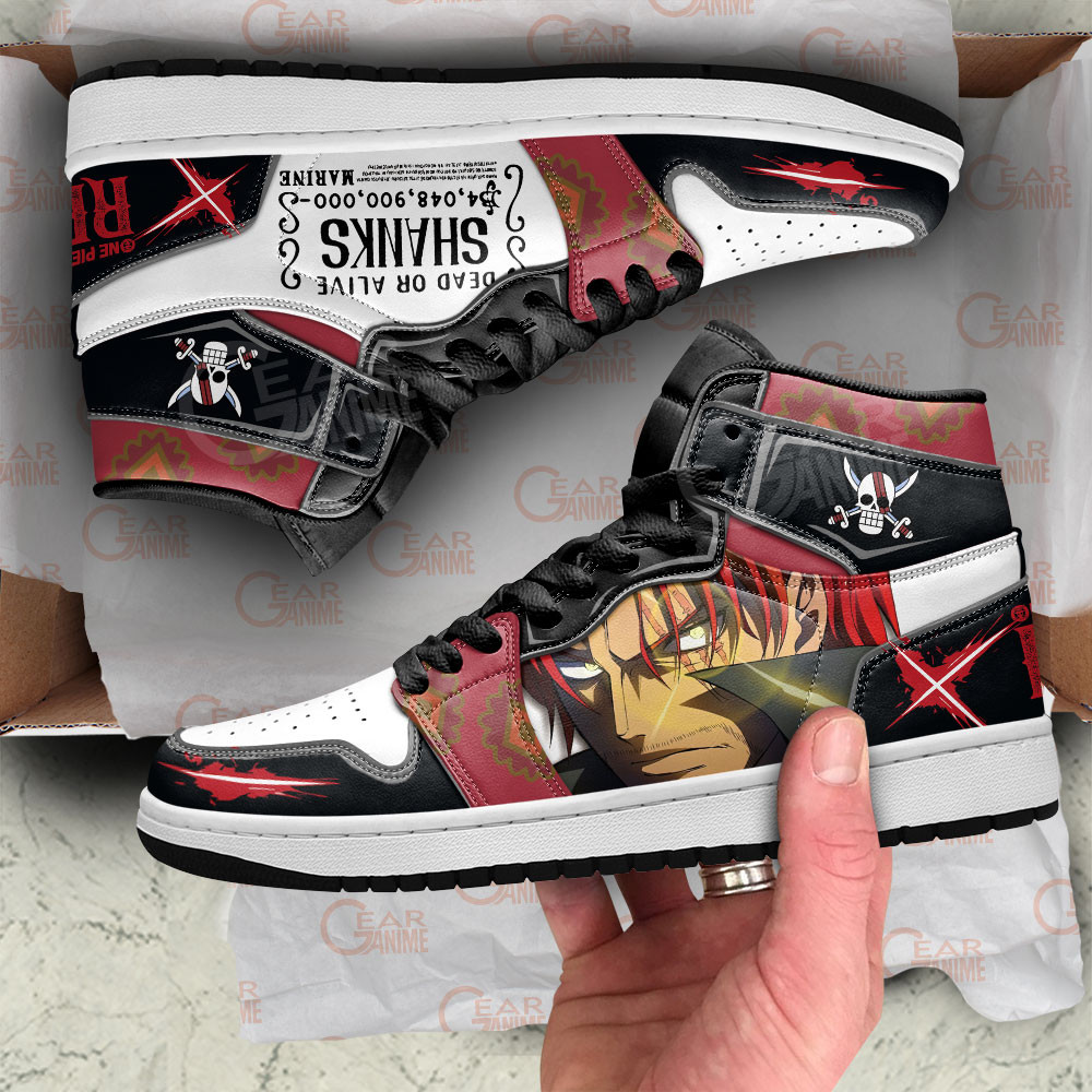 Shanks JD1s Sneakers One Piece Red Anime Shoes, Air Jordan Hightop