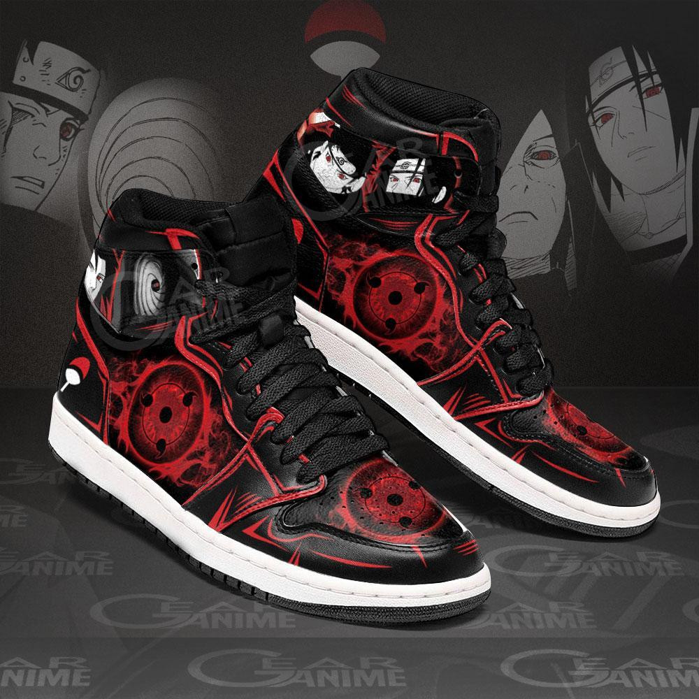Sharingan Eyes JD1s Sneakers Naruto Uchiha Clan Anime Shoes, Air Jordan Hightop