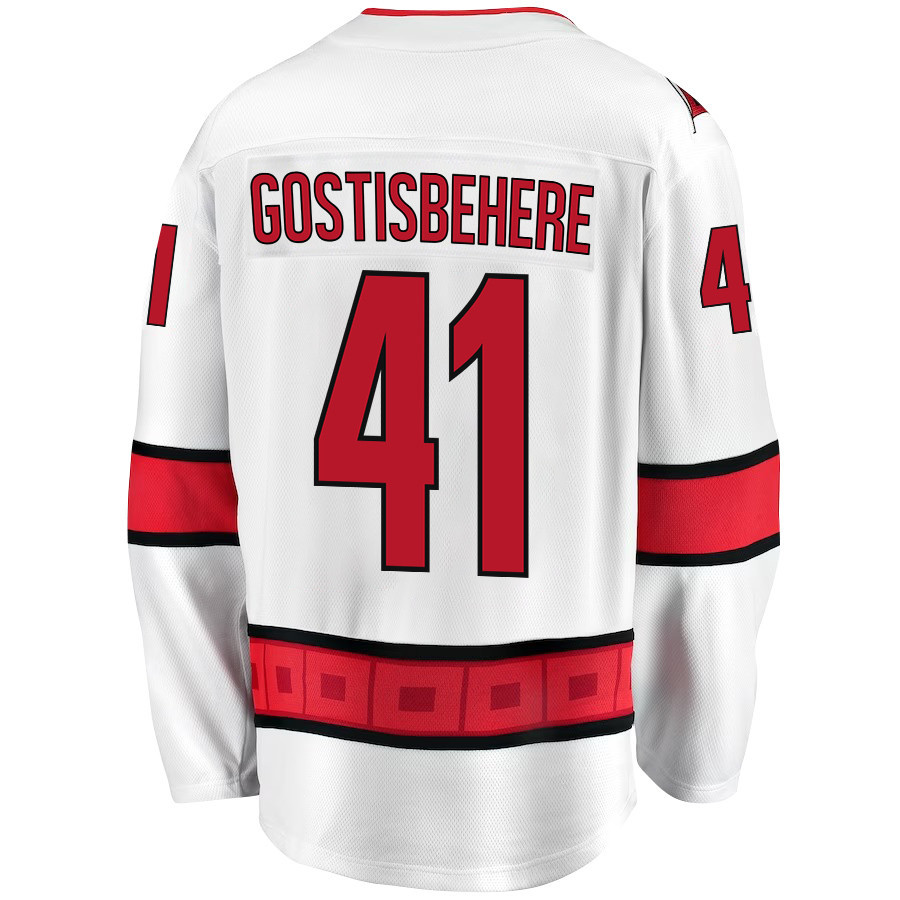 Shayne Gostisbehere 41 Carolina Hurricanes Stanley Cup 2023 Playoffs Patch Away Breakaway Men Stitched Jersey – White