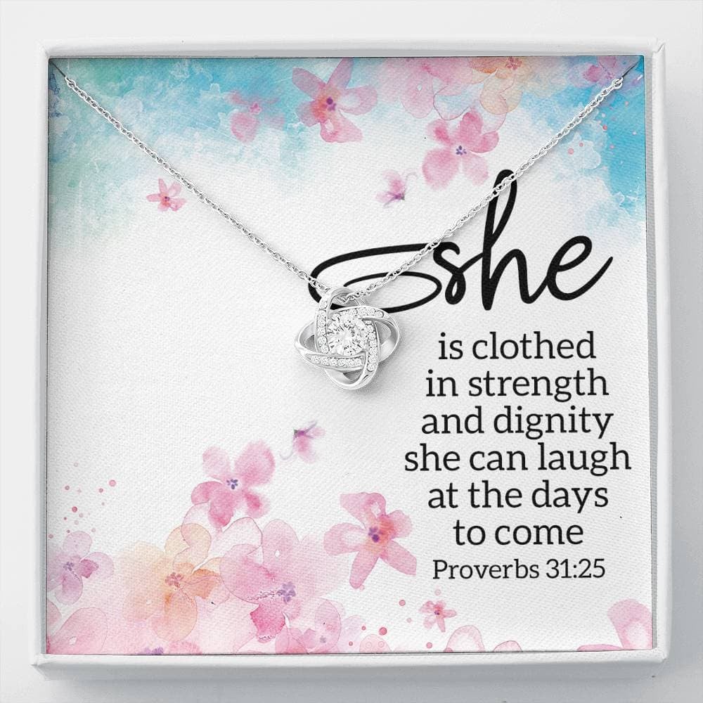 She is Clothed in Strength Love Knot Necklace