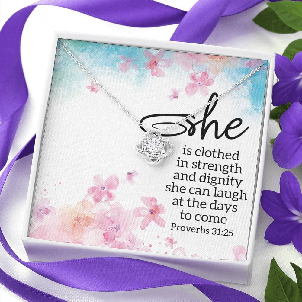 She is Clothed in Strength Love Knot Necklace