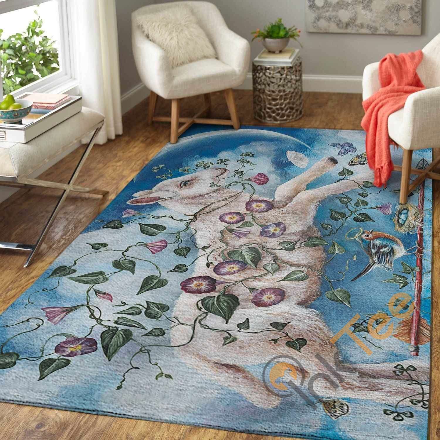 Sheep In The Blue Sky Area Rectangle Rug
