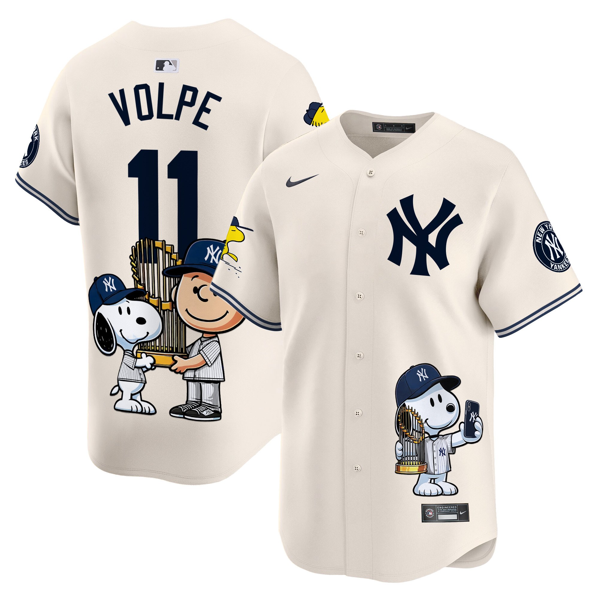 Anthony VolpeUnisex New York Yankees Peanut Snoopy Vapor Premier Limited Cream Jersey - Printed