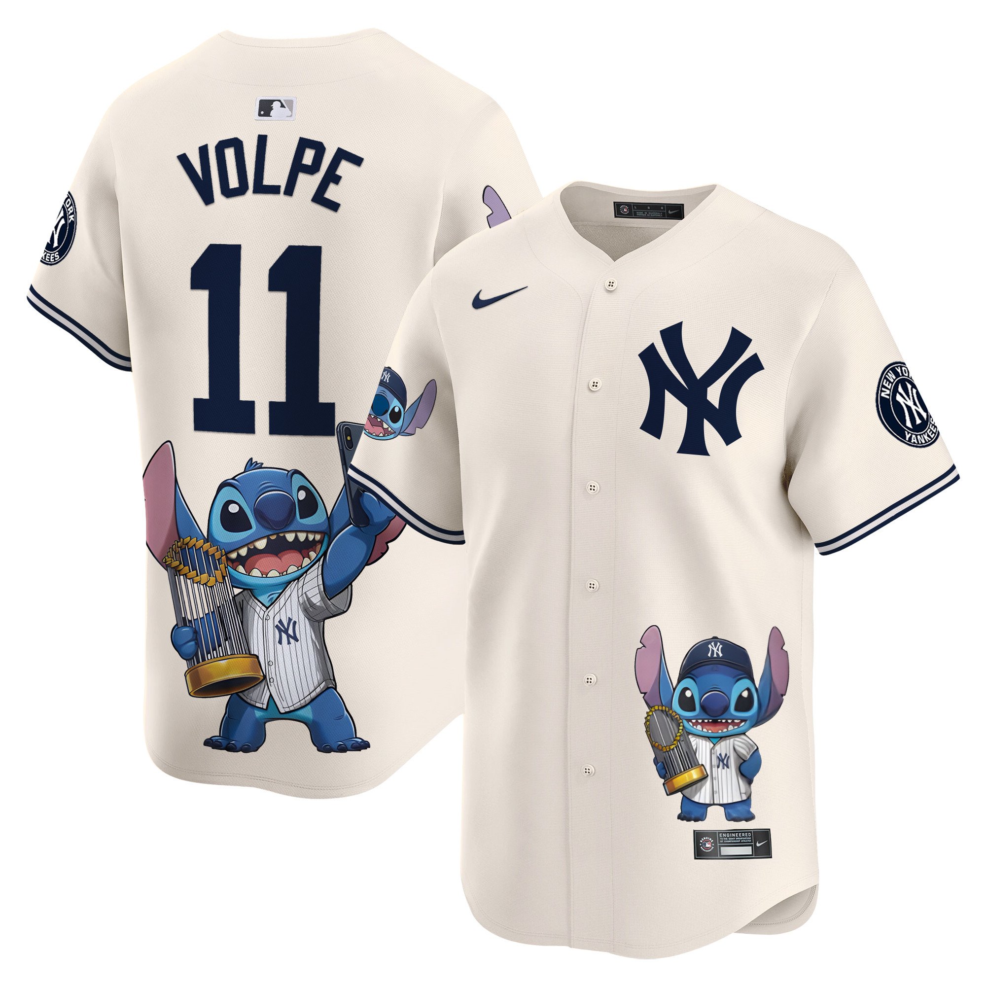 Anthony VolpeUnisex Yankee Lilo And Stitch Vapor Premier Limited Cream Houston Astros Jersey - Printed