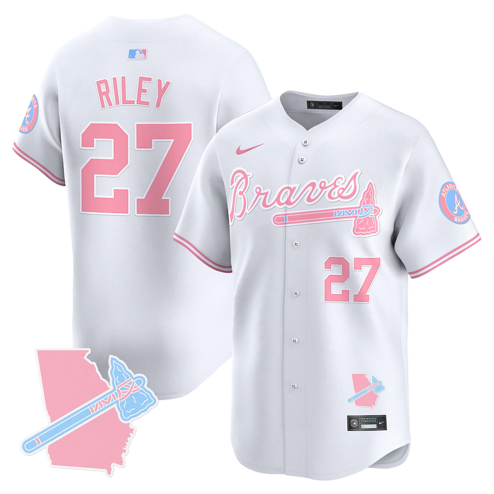Austin RileyUnisex Atlanta Braves Bubblegum Pink Vapor Premier Limited White Jersey - All Stitched