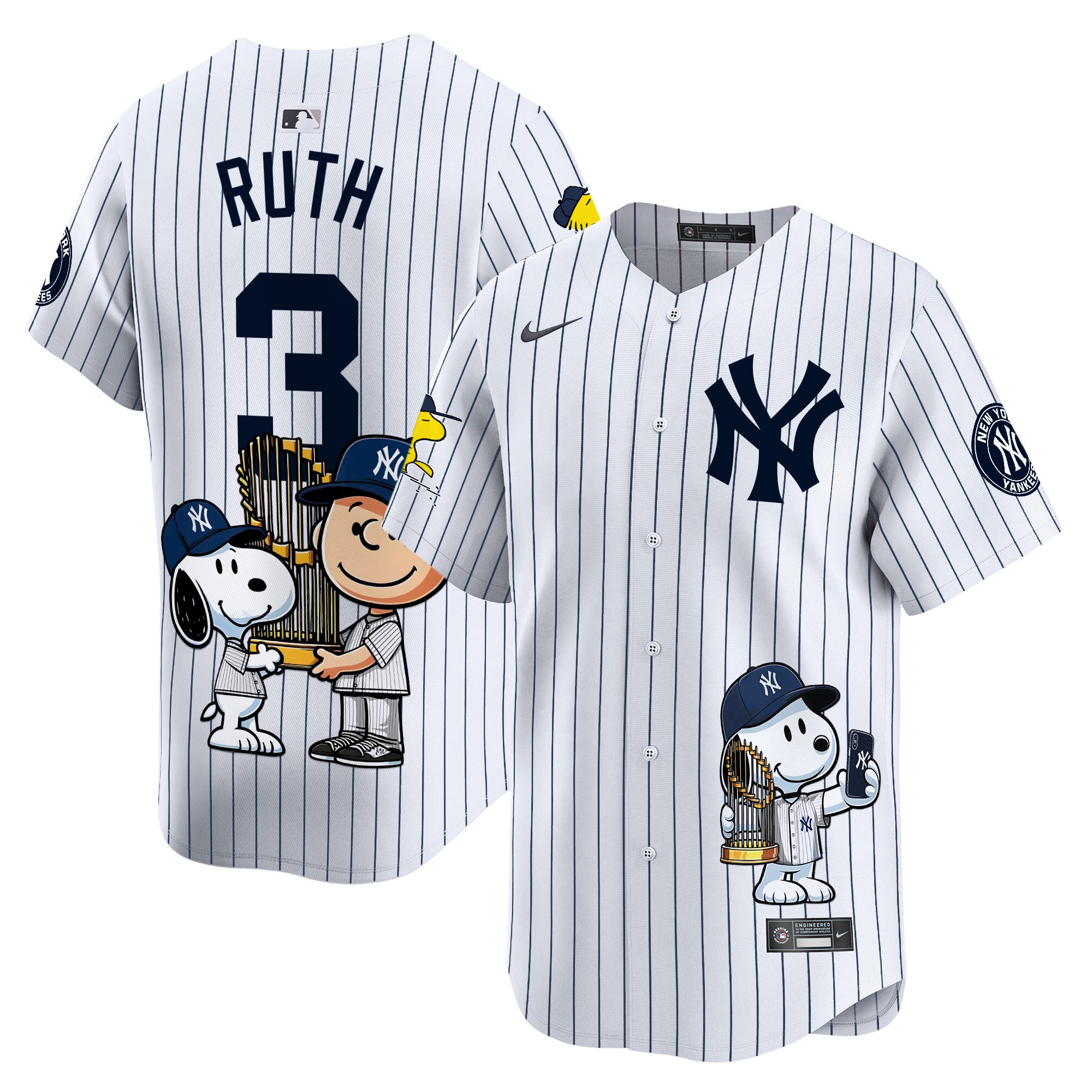 Babe RuthUnisex New York Yankees Peanut Snoopy Vapor Premier Limited White Jersey - Printed
