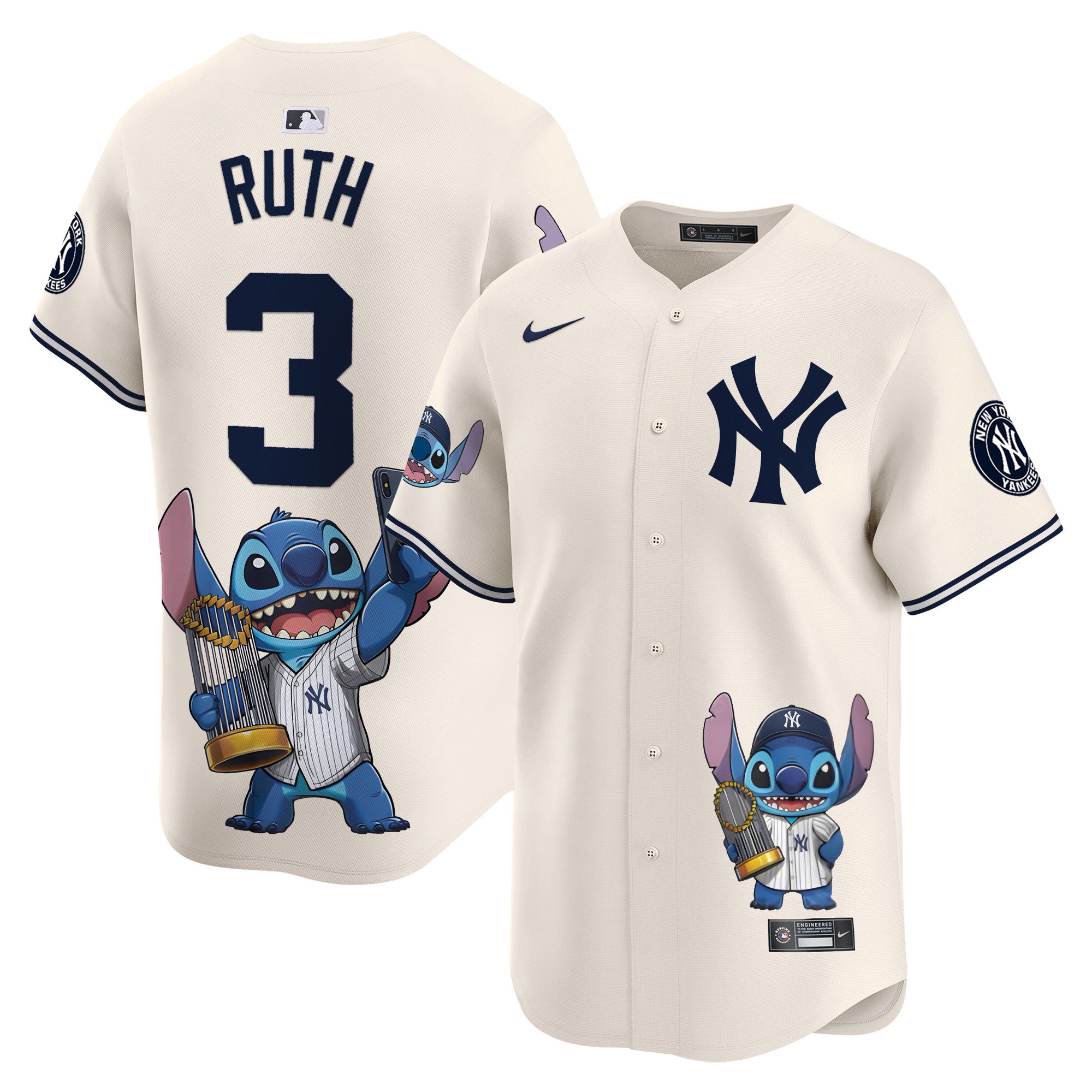 Babe RuthUnisex Yankee Lilo And Stitch Vapor Premier Limited Cream Houston Astros Jersey - Printed