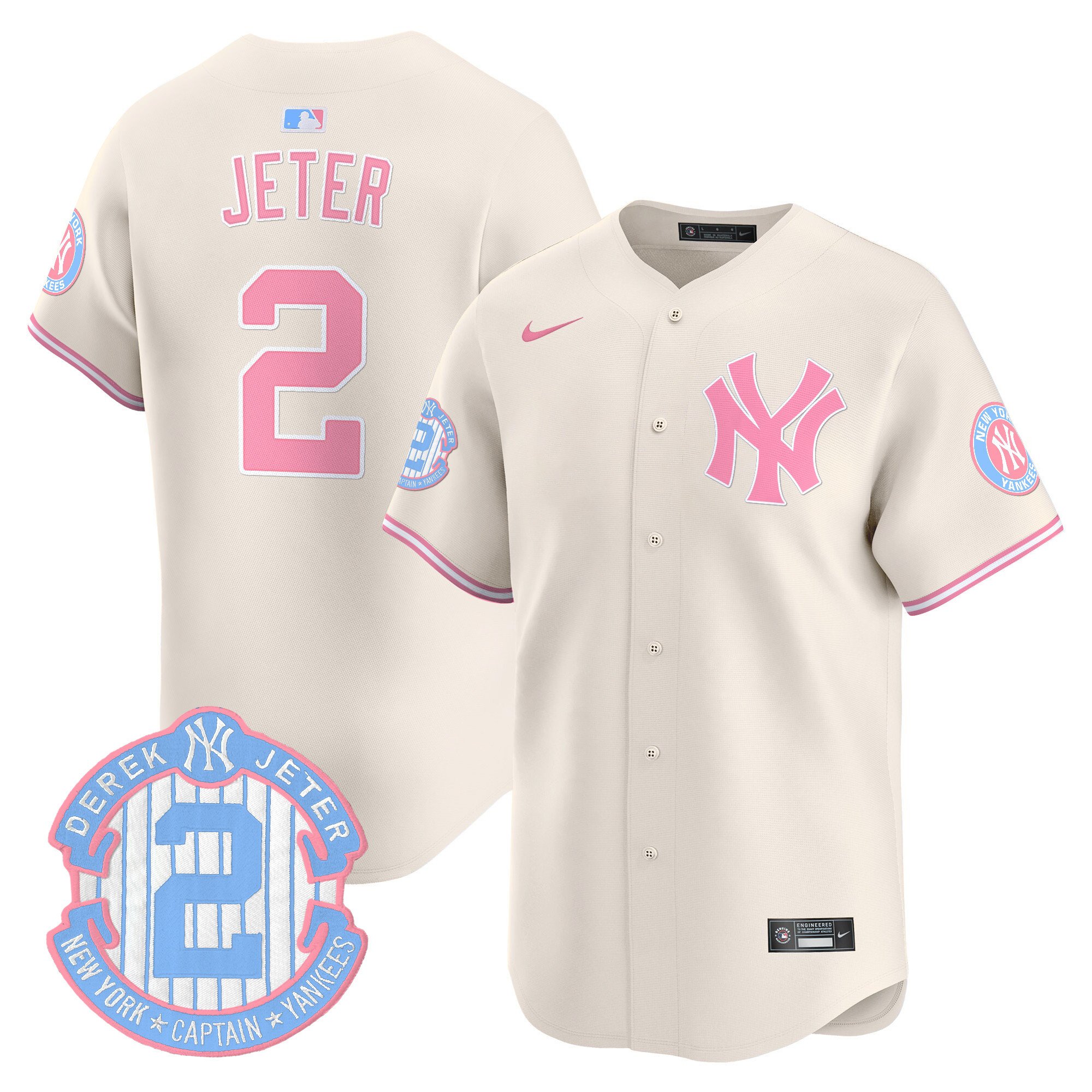 Derek JeterUnisex New York Yankees Bubblegum Pink Vapor Premier Limited Cream Jersey - All Stitched