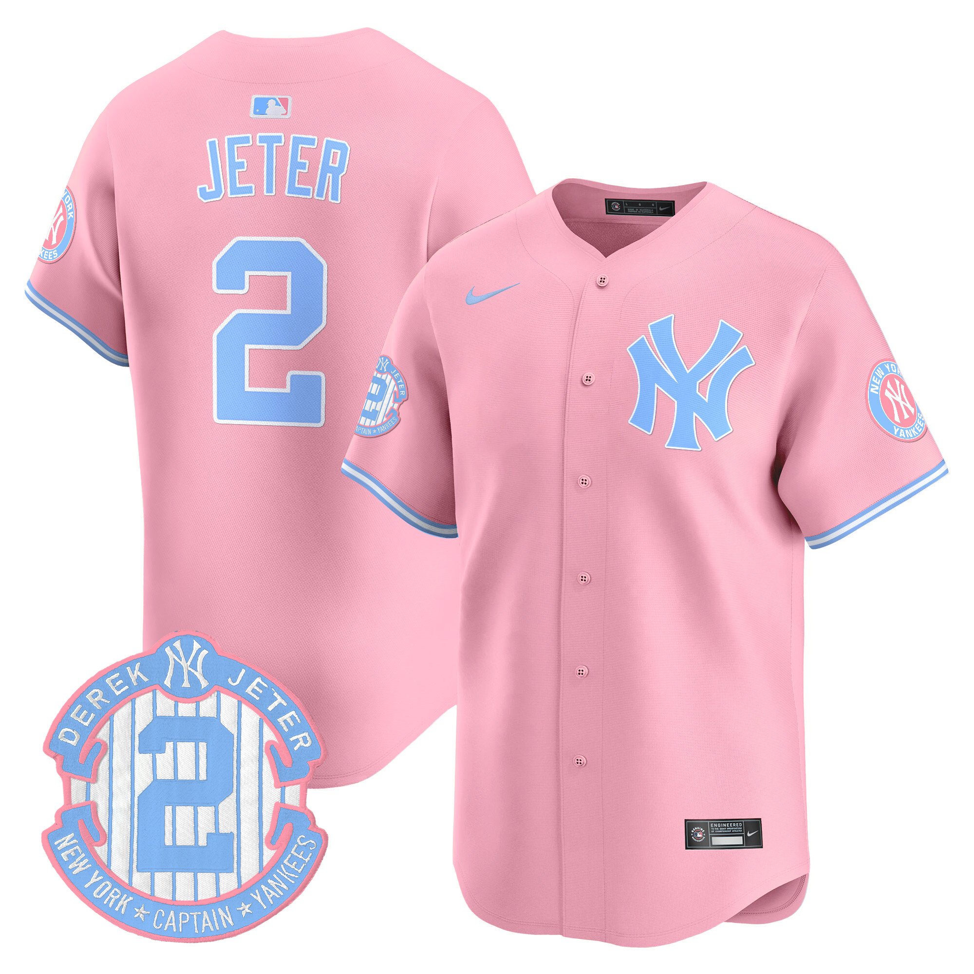 Derek JeterUnisex New York Yankees Bubblegum Pink Vapor Premier Limited Pink Jersey - All Stitched