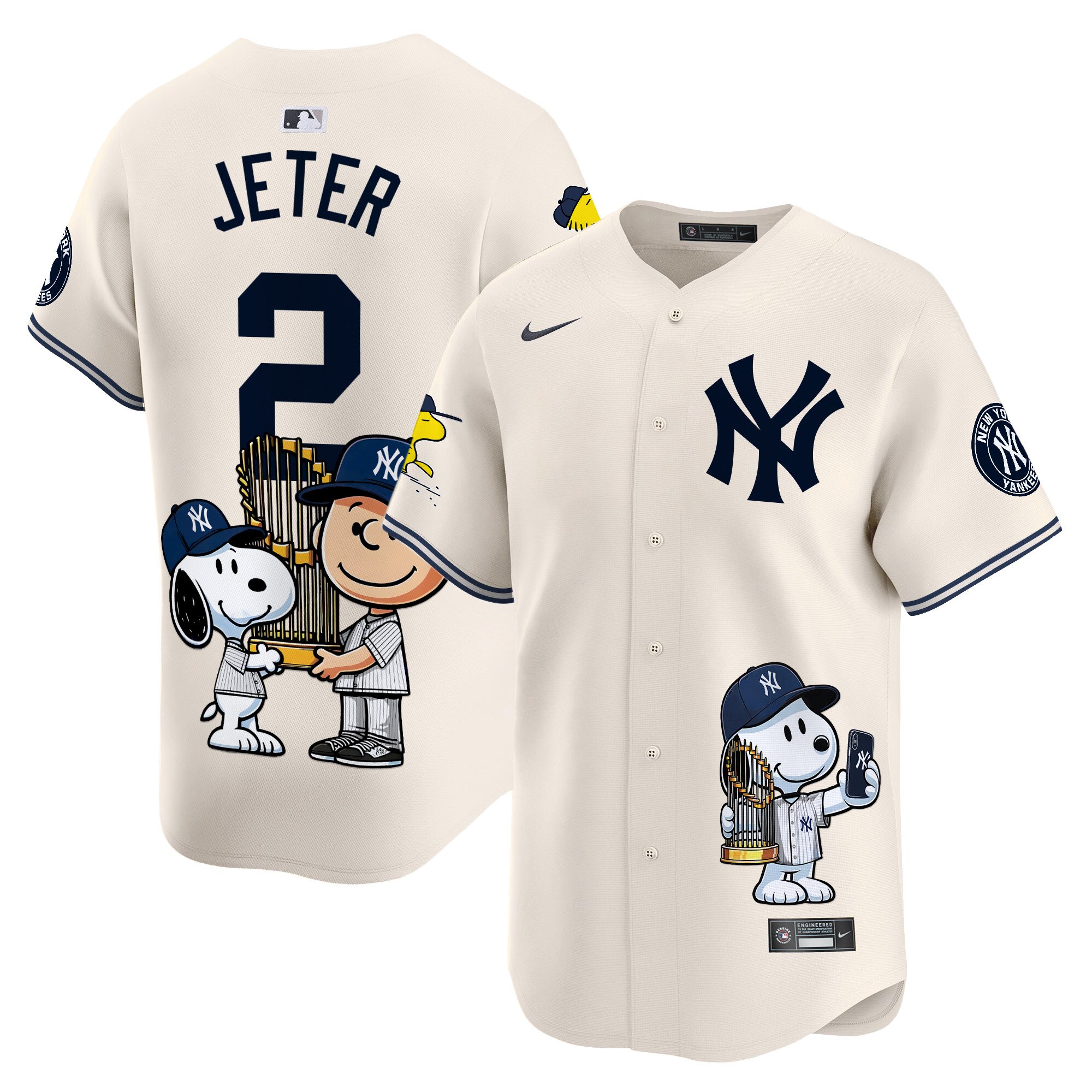 Derek JeterUnisex New York Yankees Peanut Snoopy Vapor Premier Limited Cream Jersey - Printed