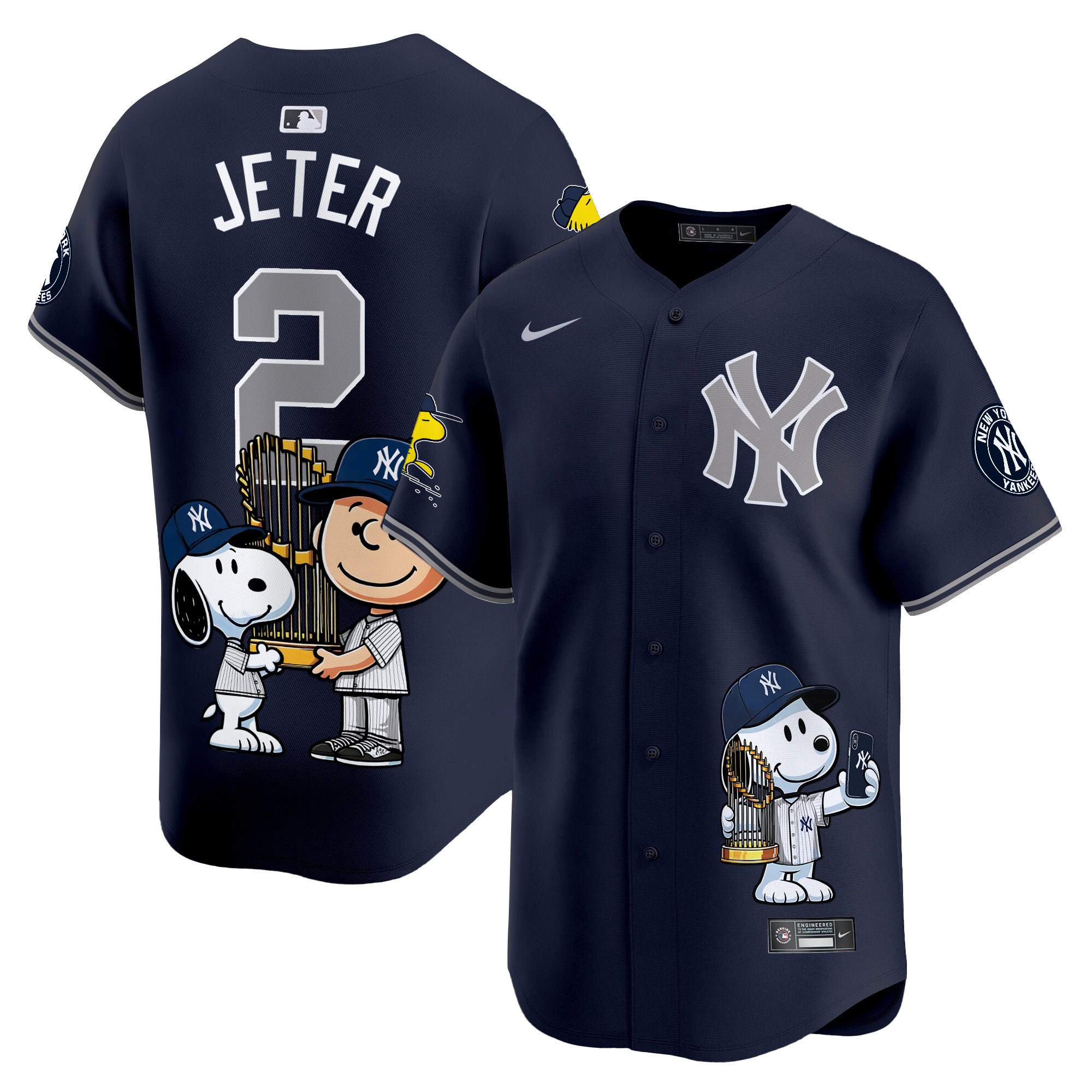 Derek JeterUnisex New York Yankees Peanut Snoopy Vapor Premier Limited Navy Jersey - Printed