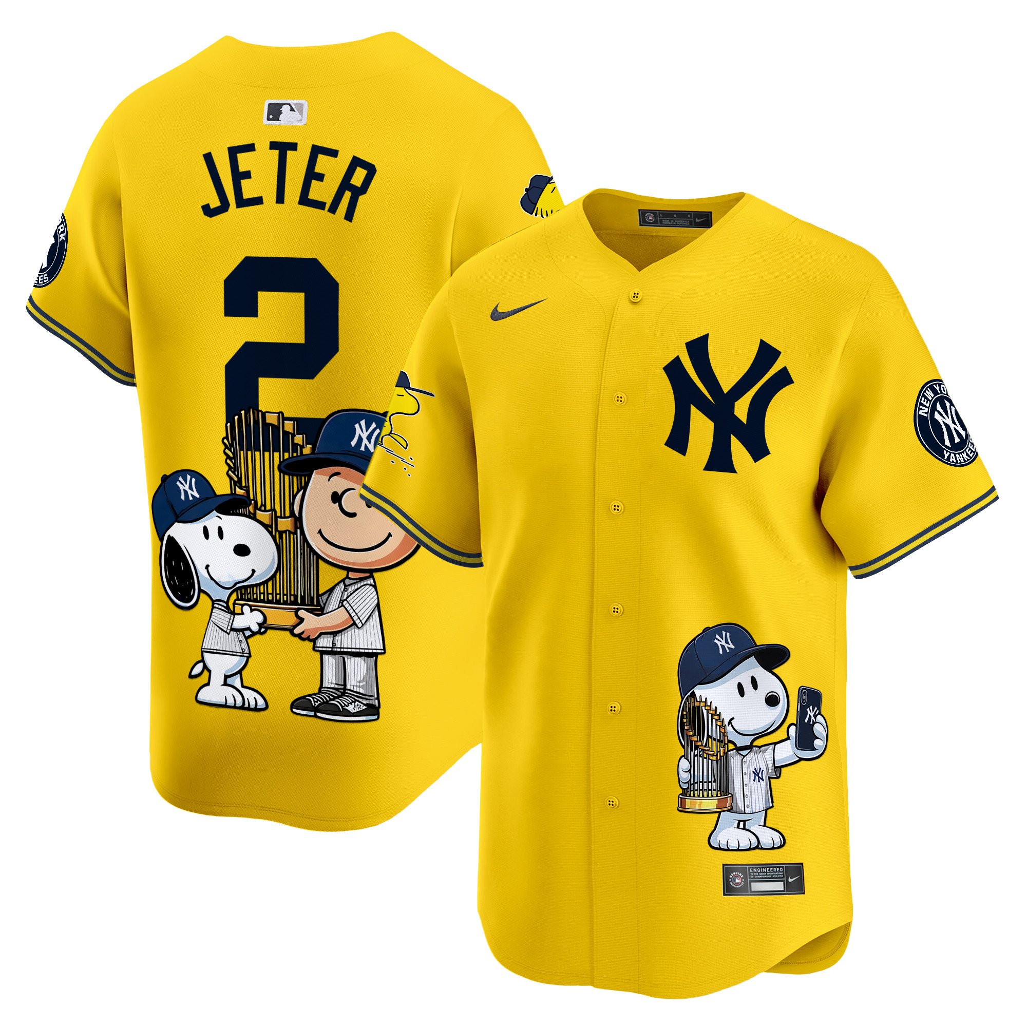 Derek JeterUnisex New York Yankees Peanut Snoopy Vapor Premier Limited Yellow Jersey - Printed