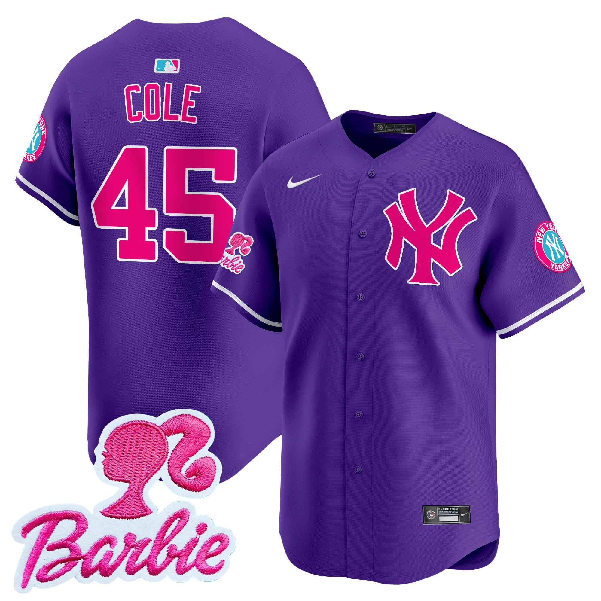 Gerrit ColeUnisex New York Yankees Barbie Patch Vapor Premier Limited Purple Jersey - All Stitched