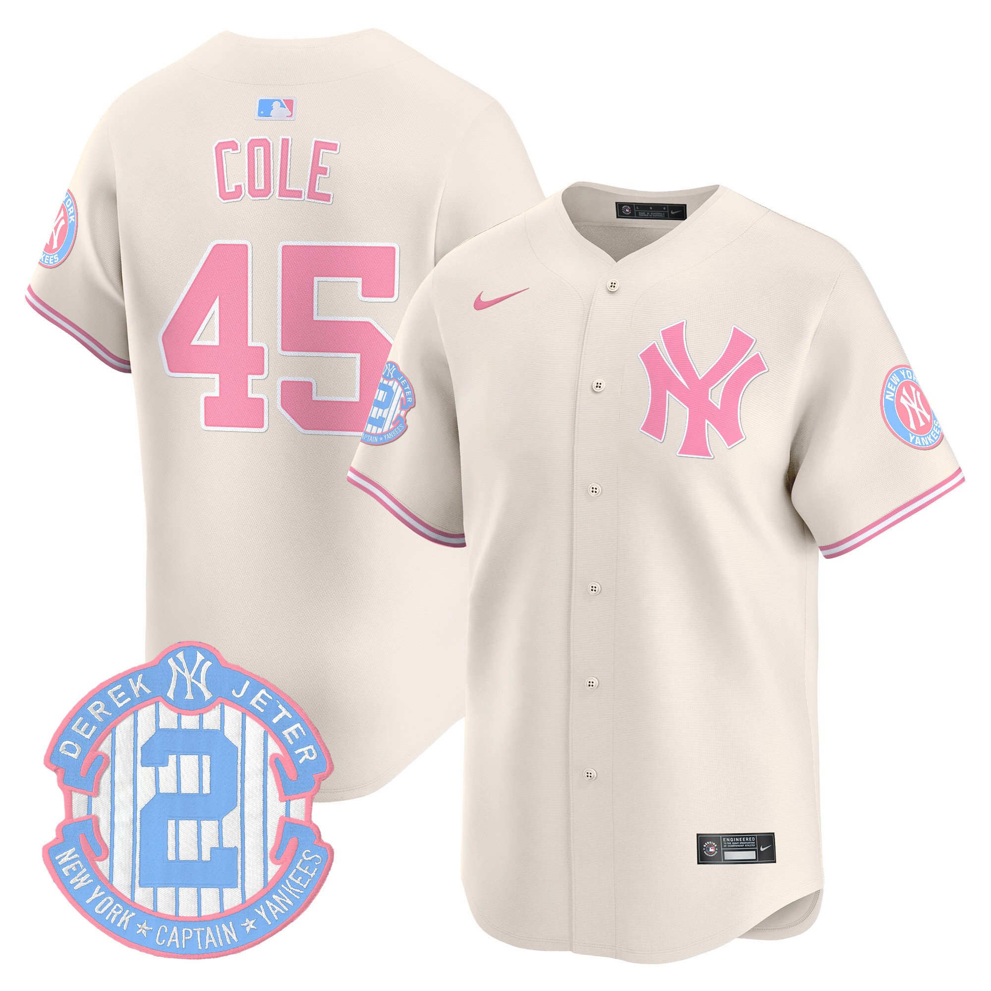 Gerrit ColeUnisex New York Yankees Bubblegum Pink Vapor Premier Limited Cream Jersey - All Stitched