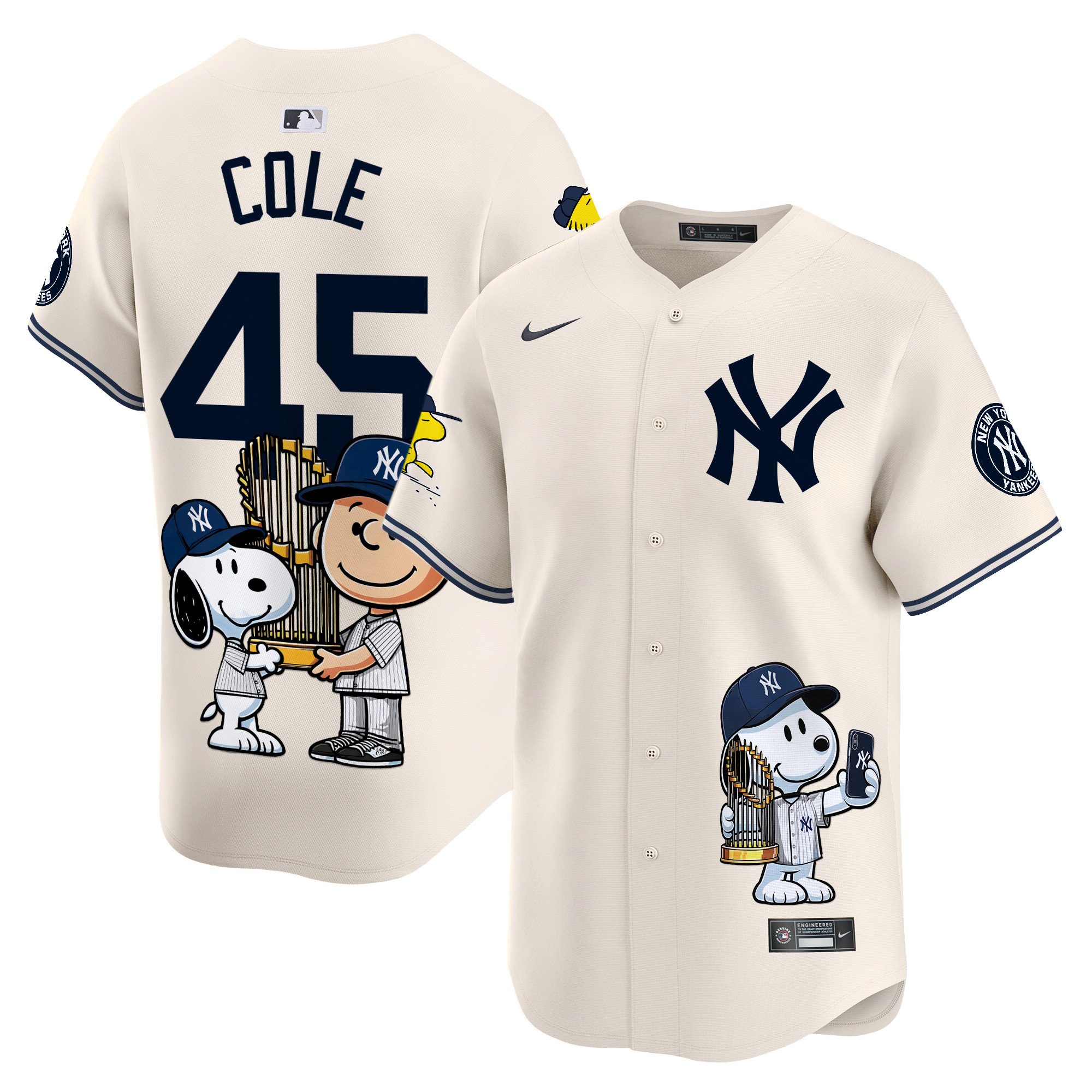 Gerrit ColeUnisex New York Yankees Peanut Snoopy Vapor Premier Limited Cream Jersey - Printed