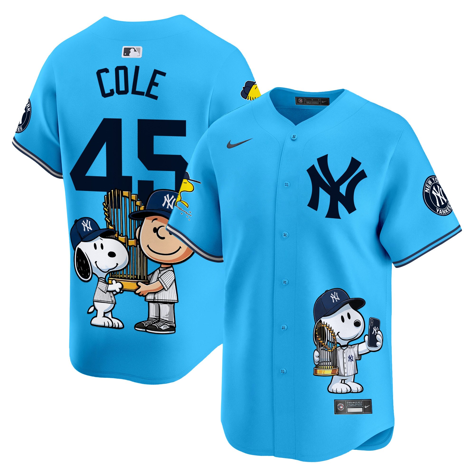 Gerrit ColeUnisex New York Yankees Peanut Snoopy Vapor Premier Limited Light Blue Jersey - Printed