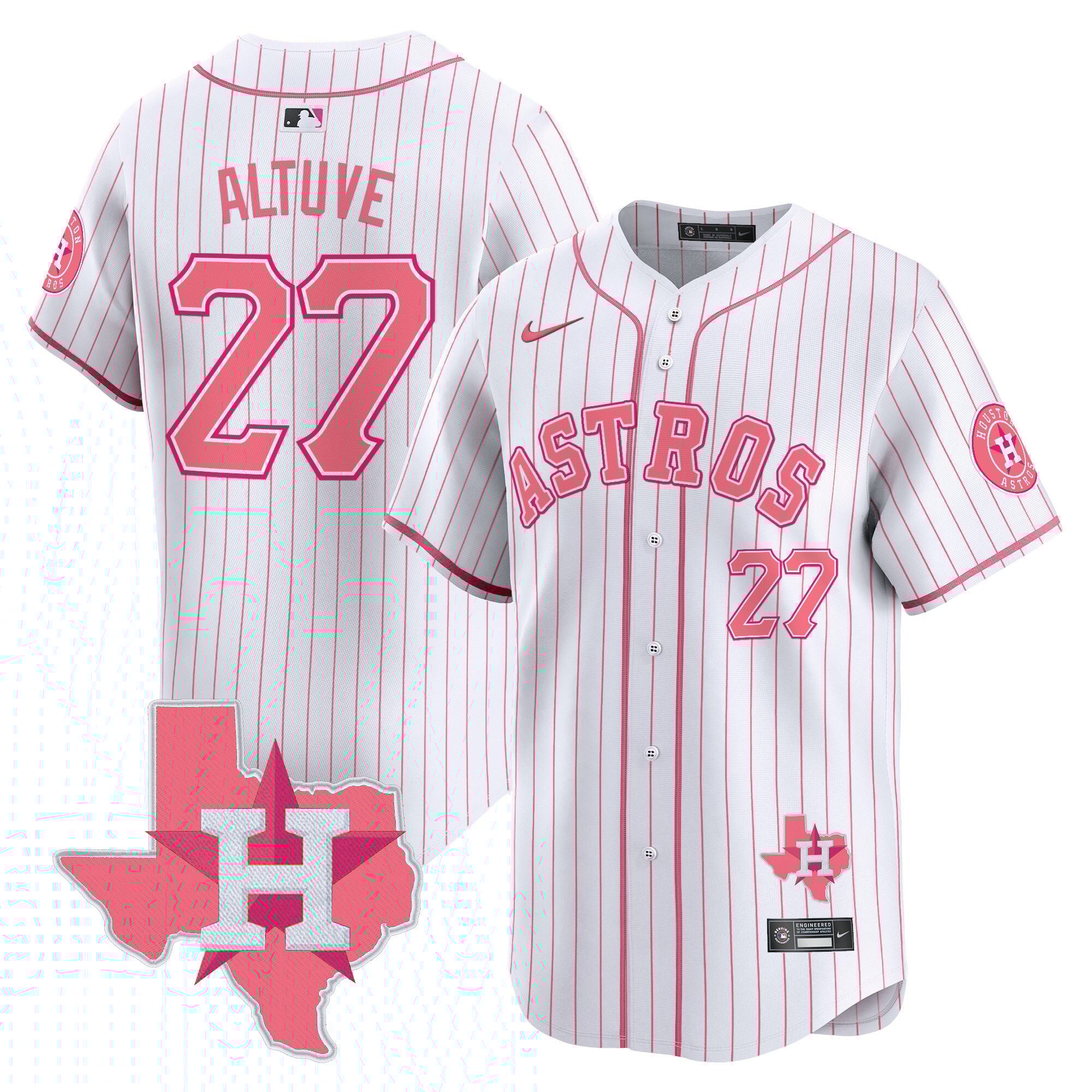 JosÃˆ AltuveUnisex Houston Astros Bubblegum Pink Vapor Premier Limited PinStripe Jersey V2 - All Stitched
