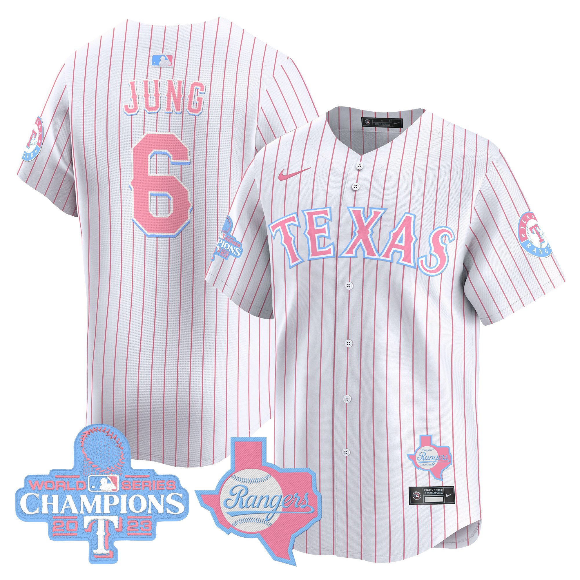 Josh JungUnisex Texas Rangers Bubblegum Pink Vapor Premier Limited Pinstripe Jersey - All Stitched