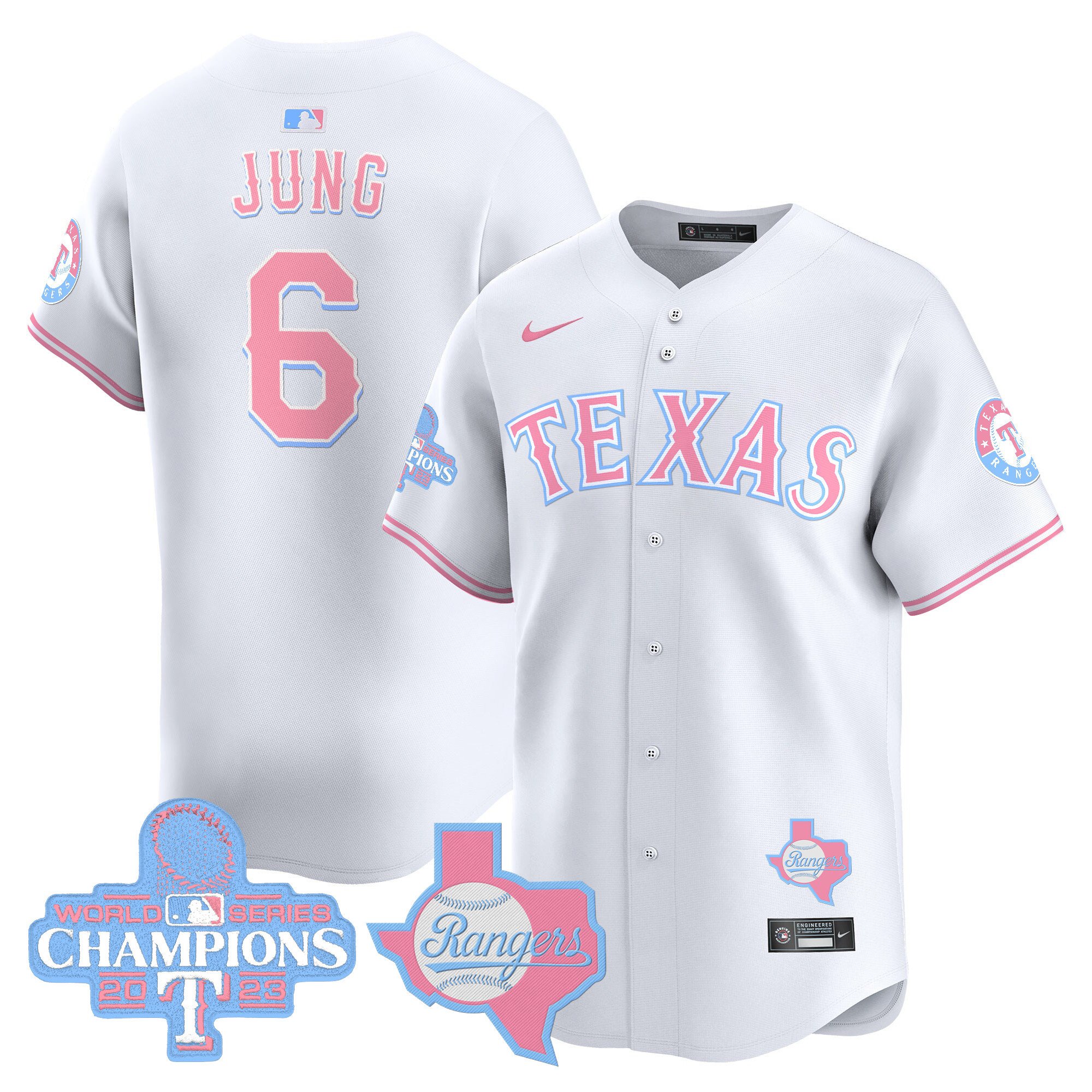Josh JungUnisex Texas Rangers Bubblegum Pink Vapor Premier Limited White Jersey - All Stitched