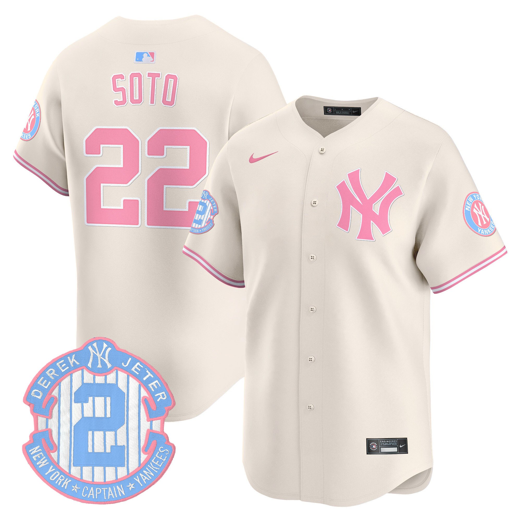 Juan SotoUnisex New York Yankees Bubblegum Pink Vapor Premier Limited Cream Jersey - All Stitched
