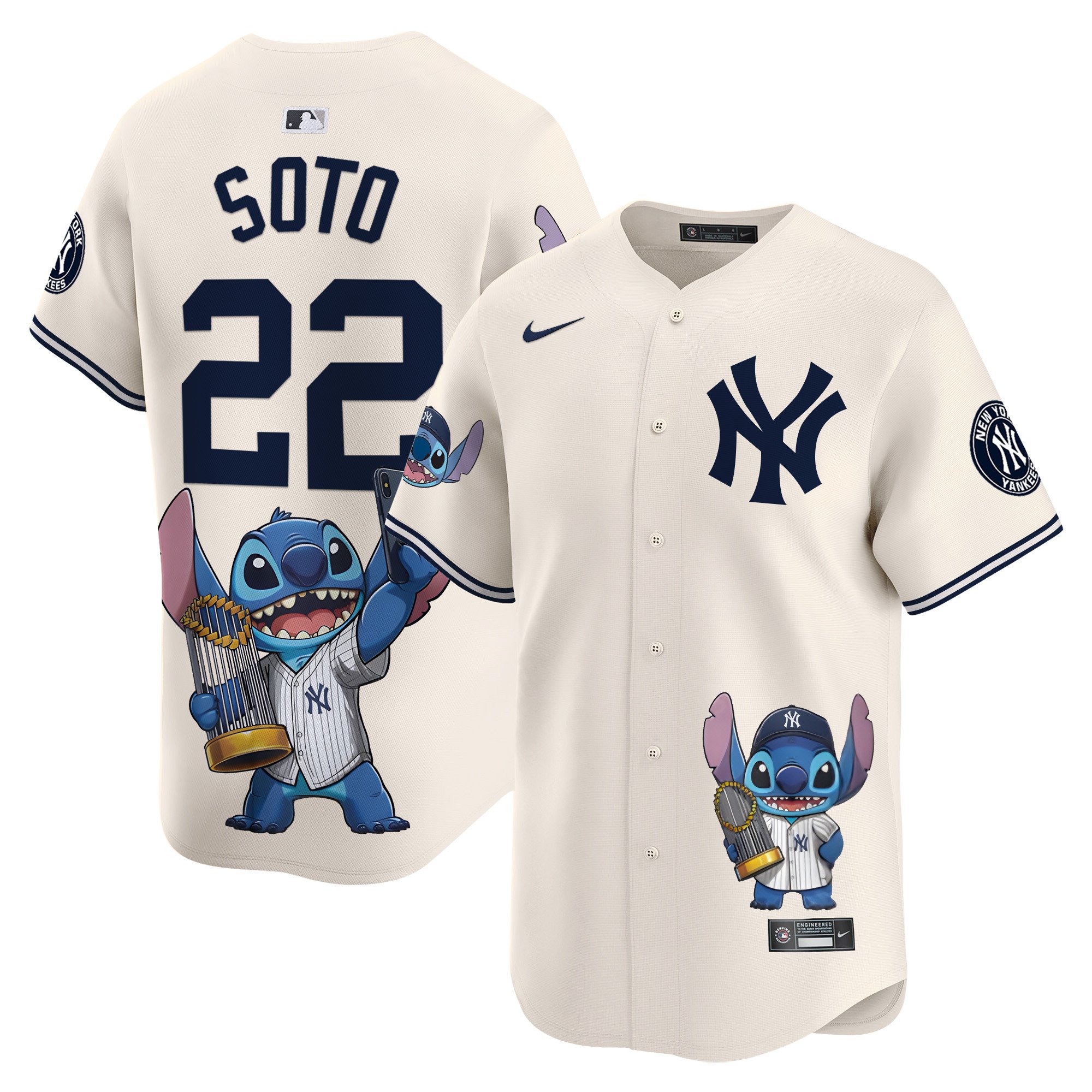 Juan SotoUnisex Yankee Lilo And Stitch Vapor Premier Limited Cream Houston Astros Jersey - Printed