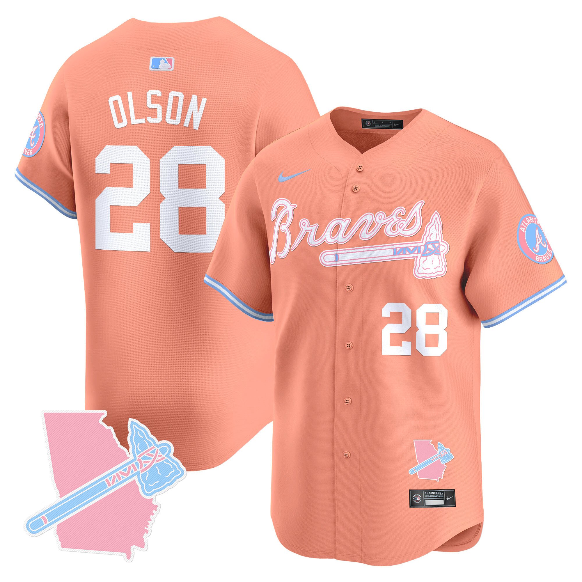 Matt OlsonUnisex Atlanta Braves Bubblegum Pink Vapor Premier Limited Peach Jersey - All Stitched