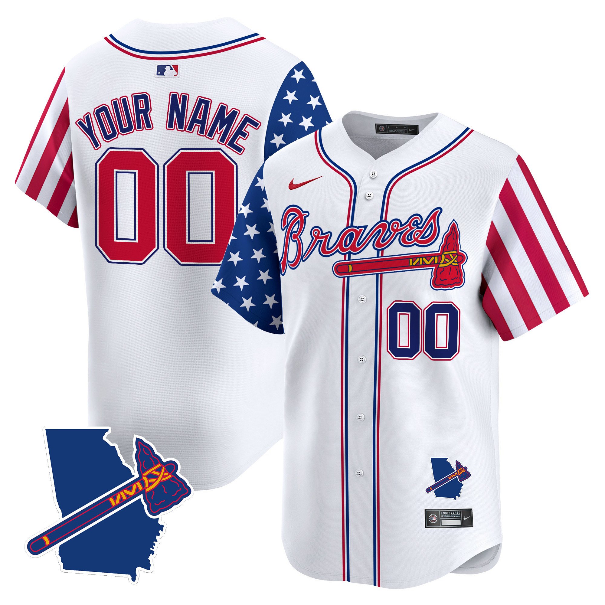 Men Atlanta Braves 2024 Independence Day Vapor Premier Limited Custom White Jersey V2 - All Stitched