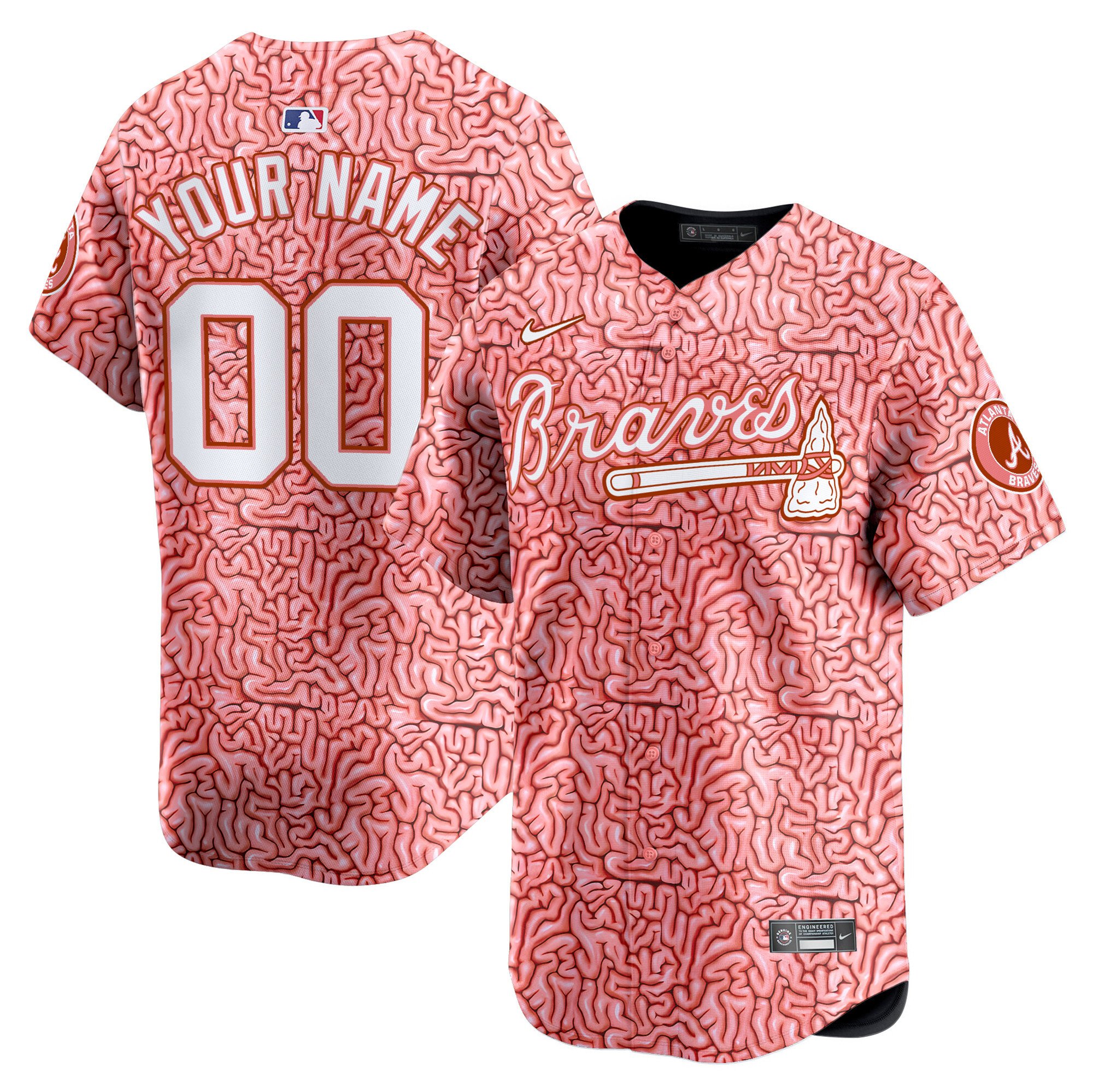 Men Atlanta Braves Halloween Natural Pink Brains Vapor Premier Limited Custom Jersey - Printed