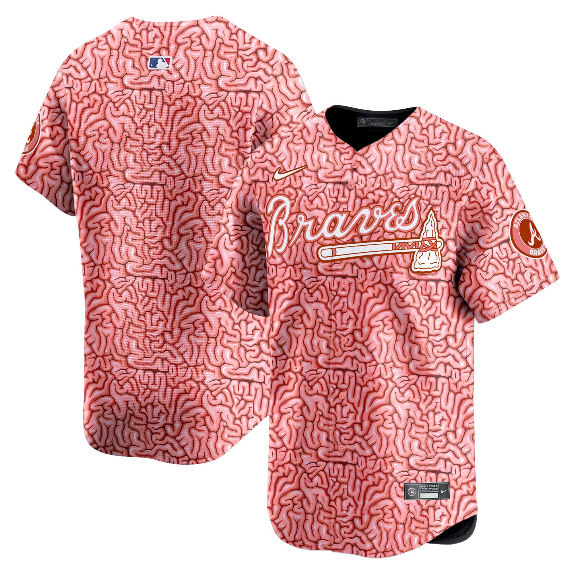 Men Atlanta Braves Halloween Natural Pink Brains Vapor Premier Limited Jersey - Printed