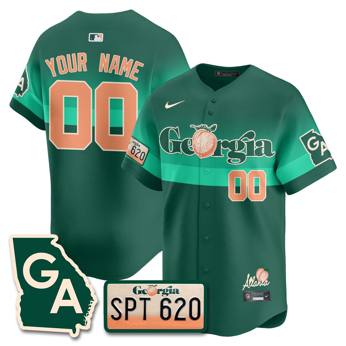 Men Atlanta Braves Peach Plates - Georgia Peaches Vapor Premier Limited Custom Green Jersey - Printed