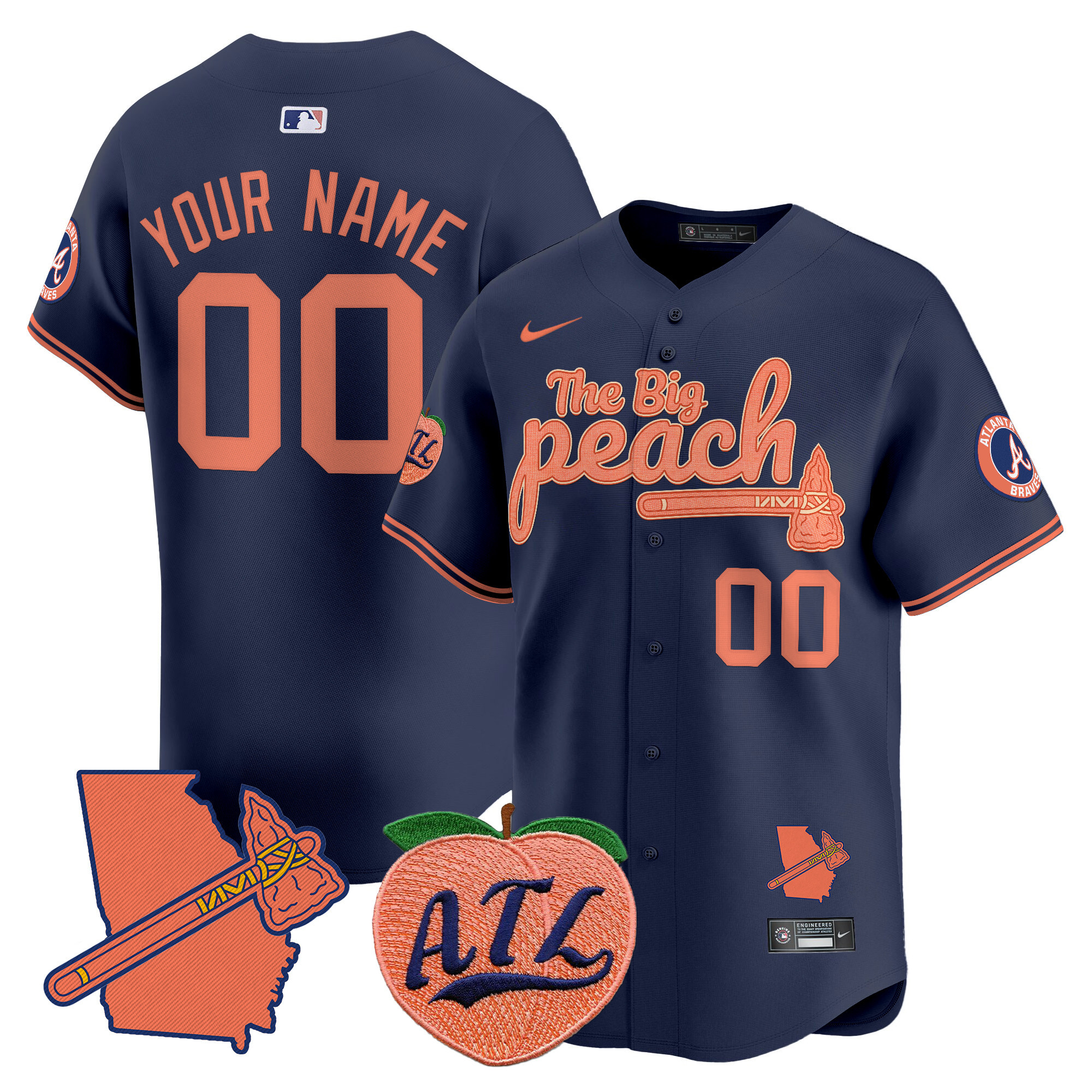 Men Atlanta Braves The Big Peach Vapor Premier Limited Custom Navy Jersey V2 - All Stitched
