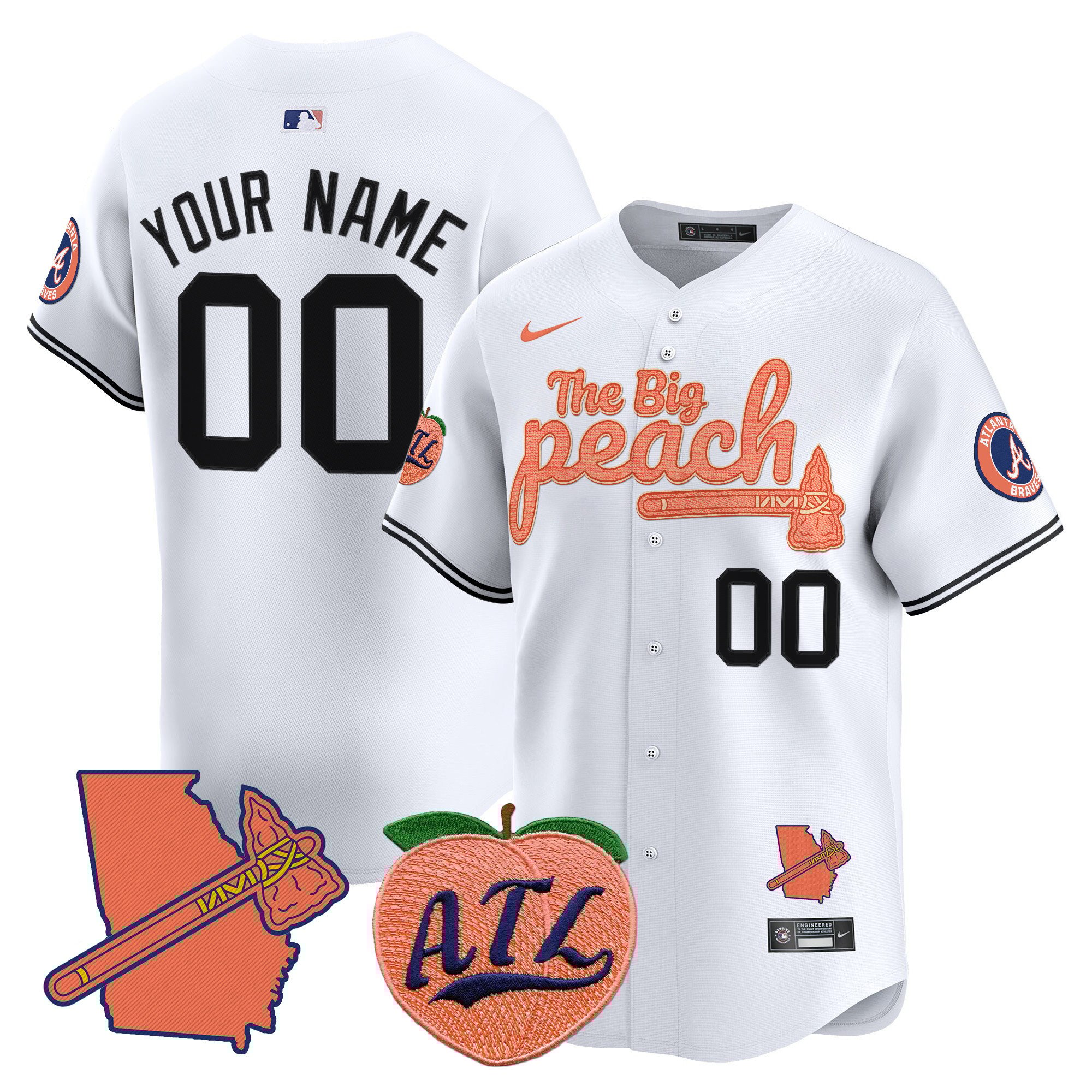 Men Atlanta Braves The Big Peach Vapor Premier Limited Custom White Jersey V2 - All Stitched