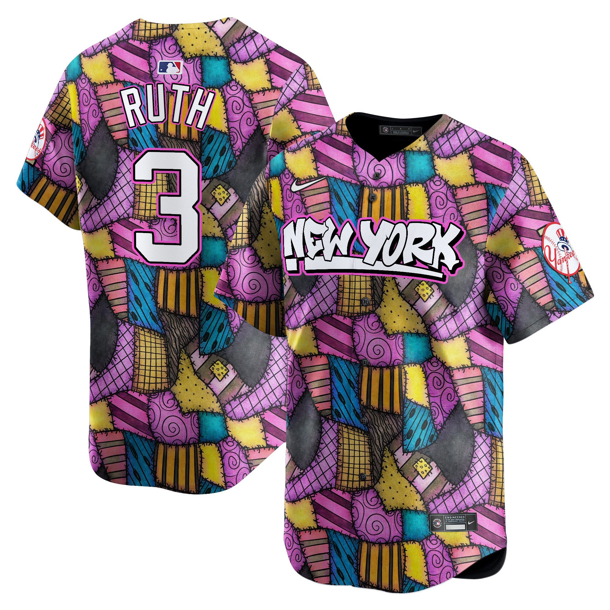 Men Babe Ruth New York Yankees Patchwork Scraps Style Vapor Premier Limited Jersey - Printed