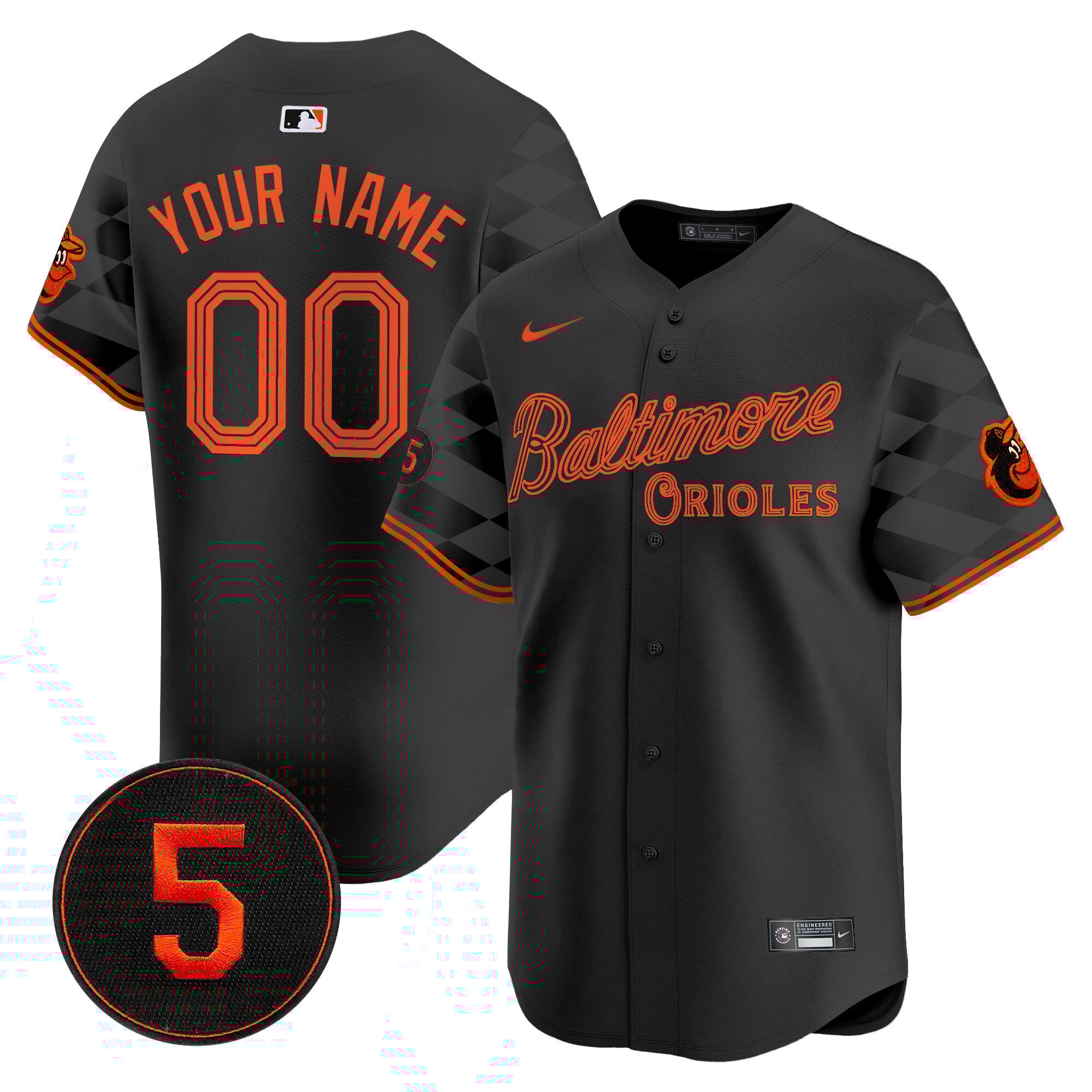 Men Baltimore Orioles City Light Vapor Premier Limited Custom Black Jersey - All Stitched