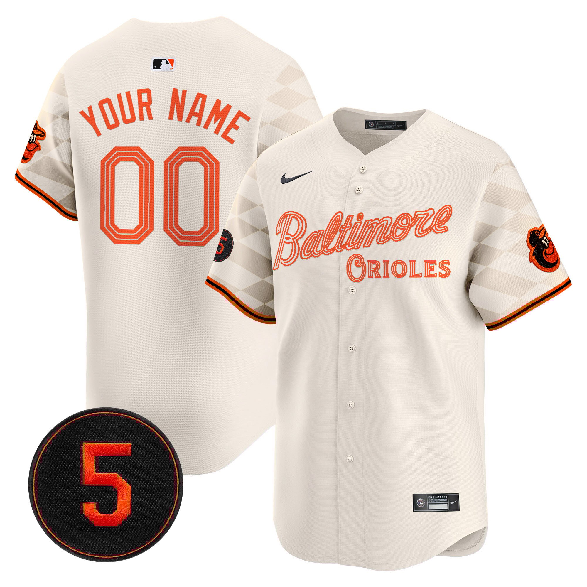 Men Baltimore Orioles City Light Vapor Premier Limited Custom Cream Jersey - All Stitched