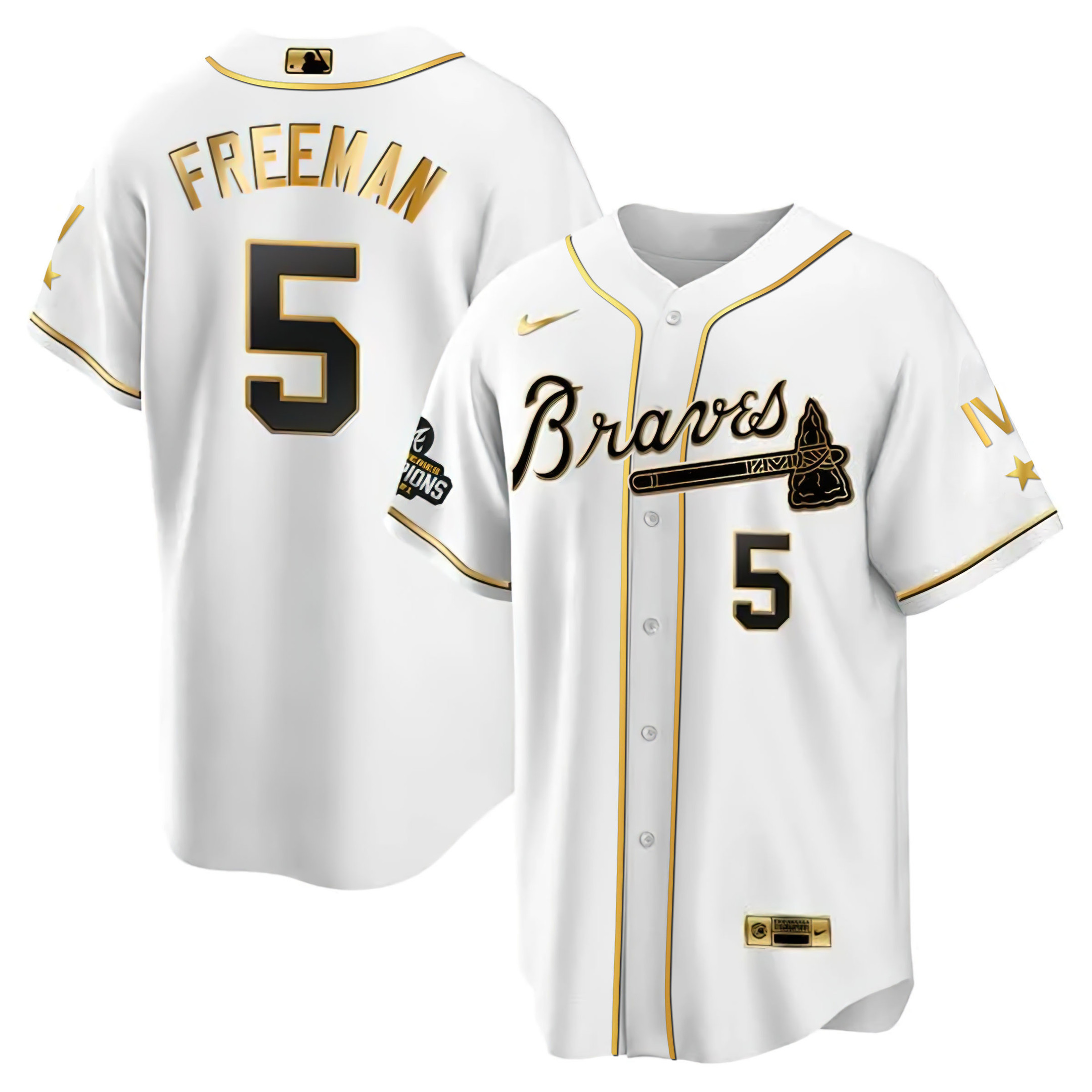 Men Freddie Freeman Atlanta Braves 4x World Series White Gold Jersey Collection - All Stitched