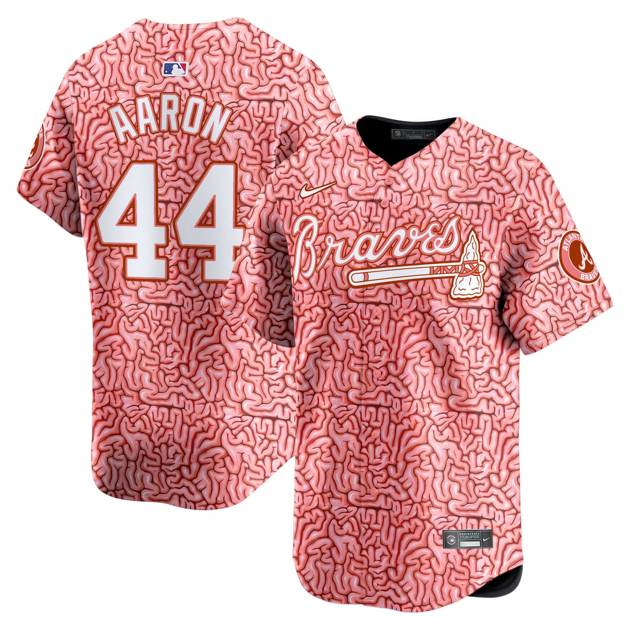 Men Hank Aaron Atlanta Braves Halloween Natural Pink Brains Vapor Premier Limited Jersey - Printed