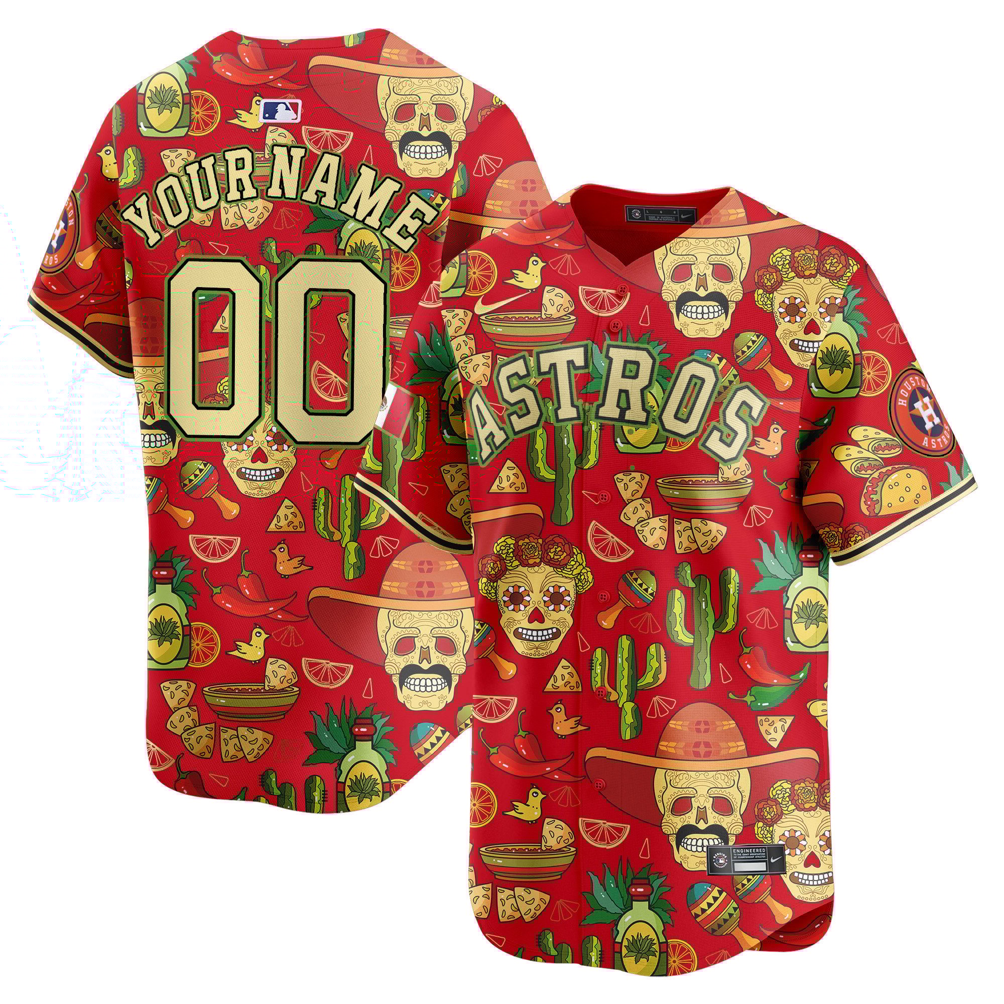 Men Houston Astros Mexico Cinco De Mayo Vapor Premier Limited Custom Red Jersey - Printed