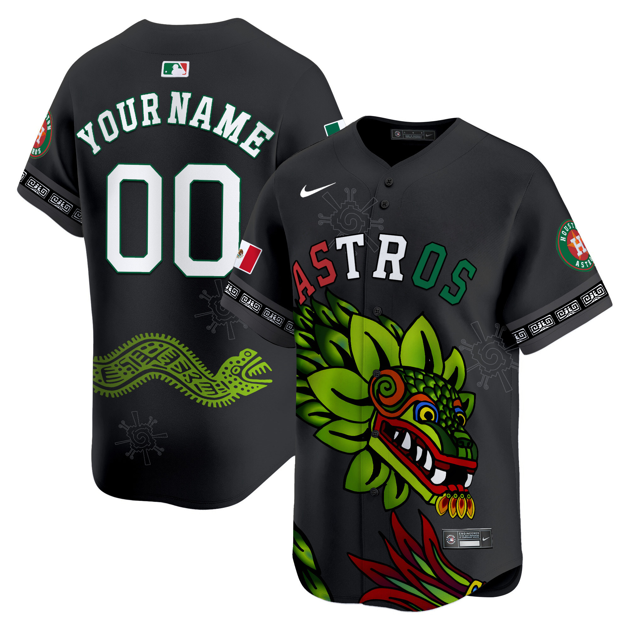 Men Houston Astros Mexico Quetzalcoatl Aztec Vapor Limited Custom Black Jersey - Printed