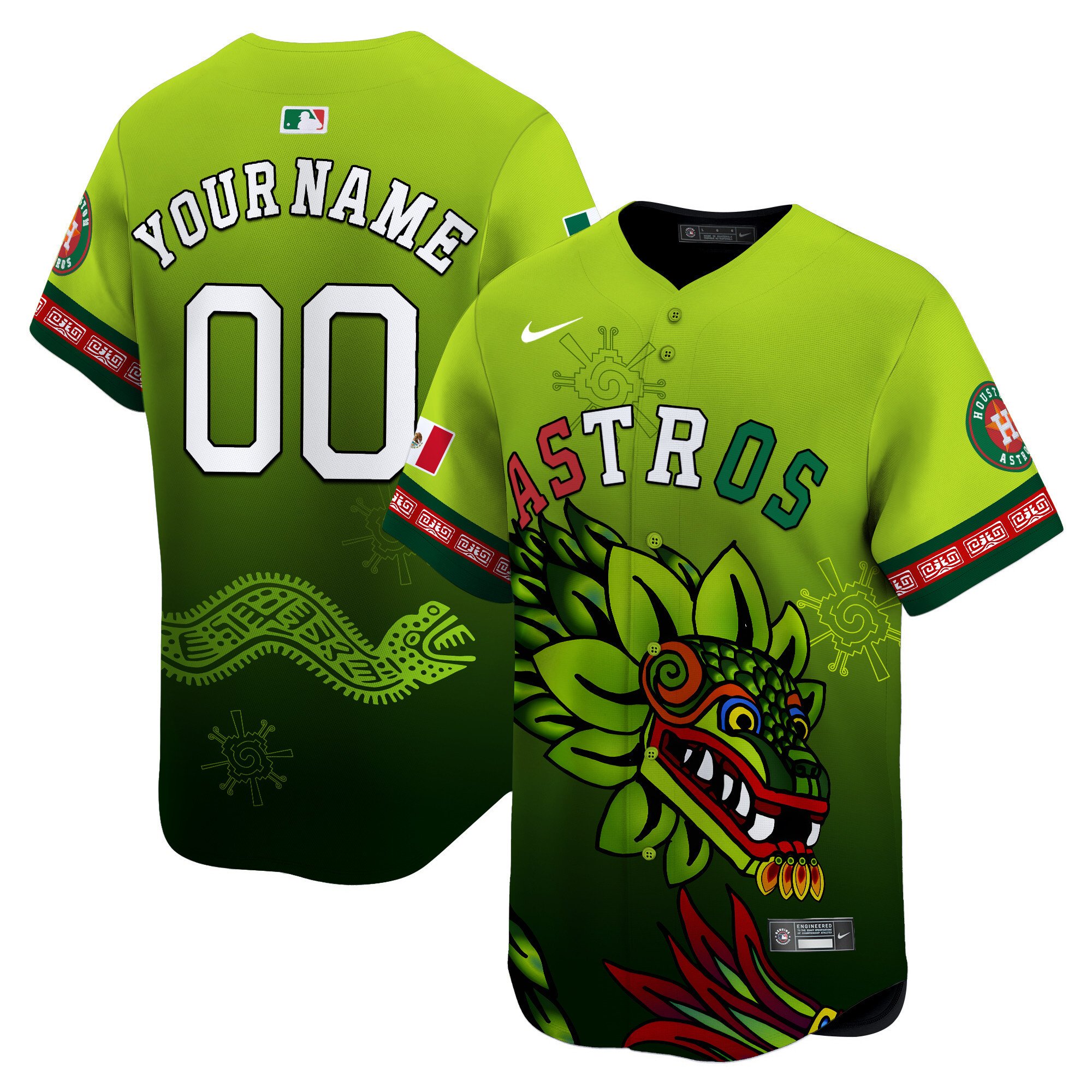 Men Houston Astros Mexico Quetzalcoatl Aztec Vapor Limited Custom Green Jersey - Printed
