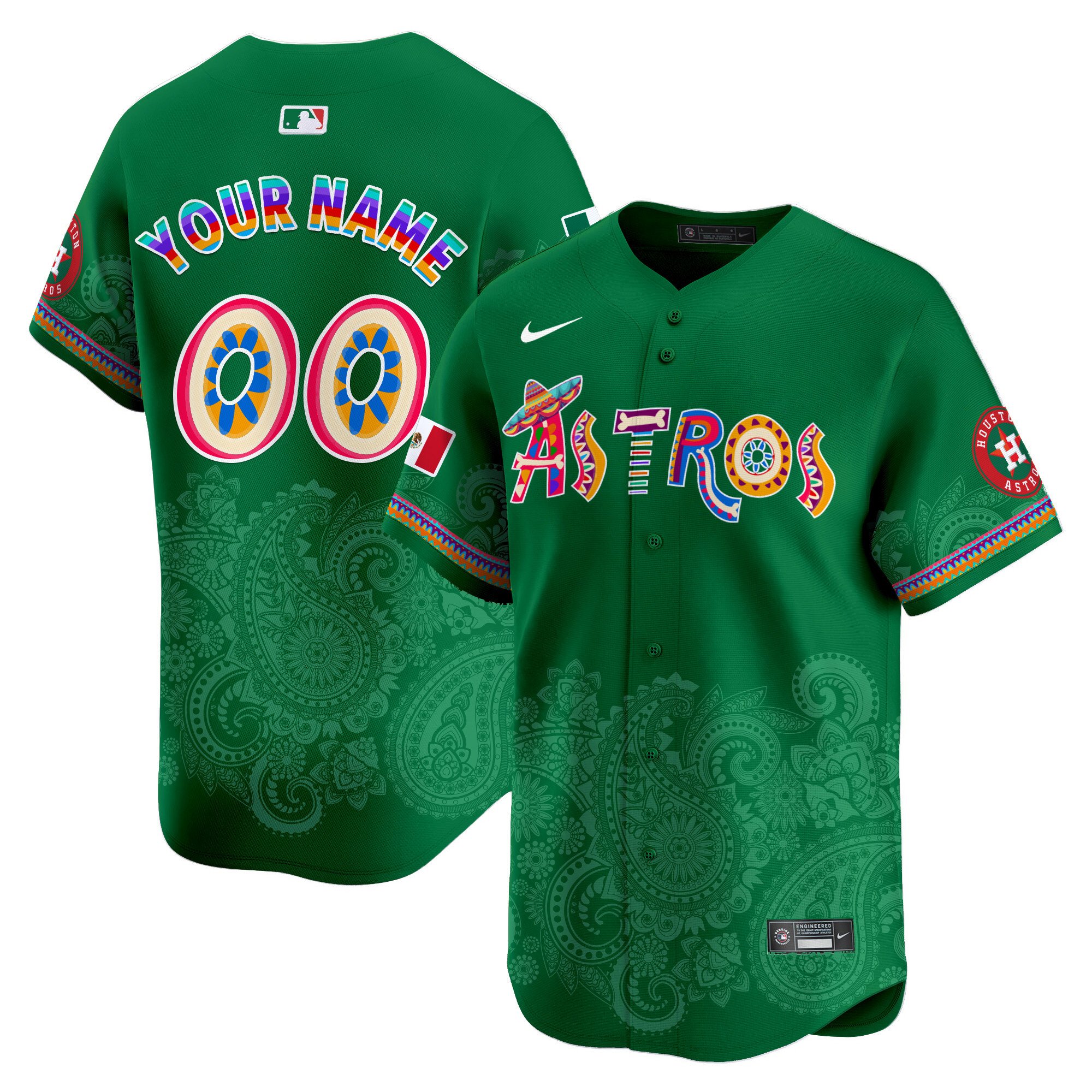 Men Houston Astros Paisley Mexico Vapor Premier Limited Custom Green Jersey - Printed